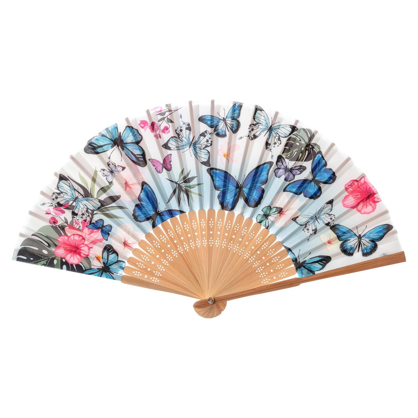 Abanico de Bambú Salutto Mariposa Azul 22.86 cm Reutilizable