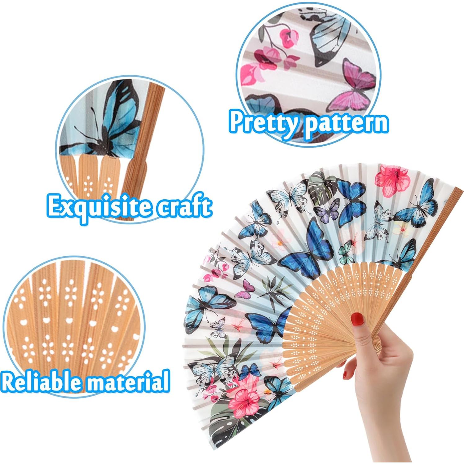 Abanico de Bambú Salutto Mariposa Azul 22.86 cm Reutilizable