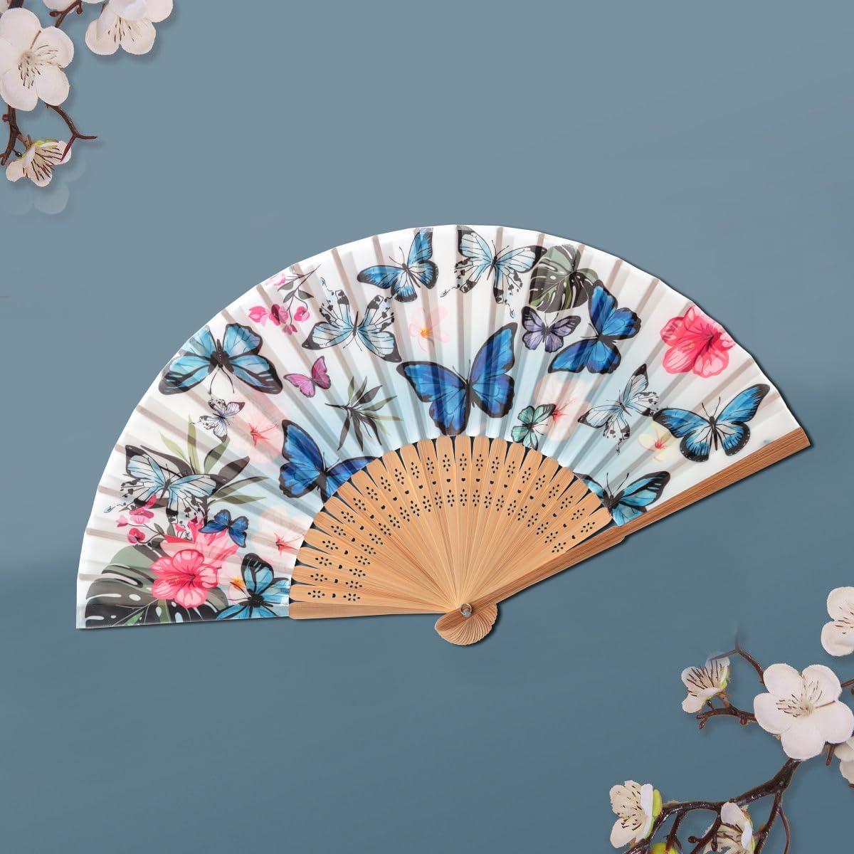 Abanico de Bambú Salutto Mariposa Azul 22.86 cm Reutilizable