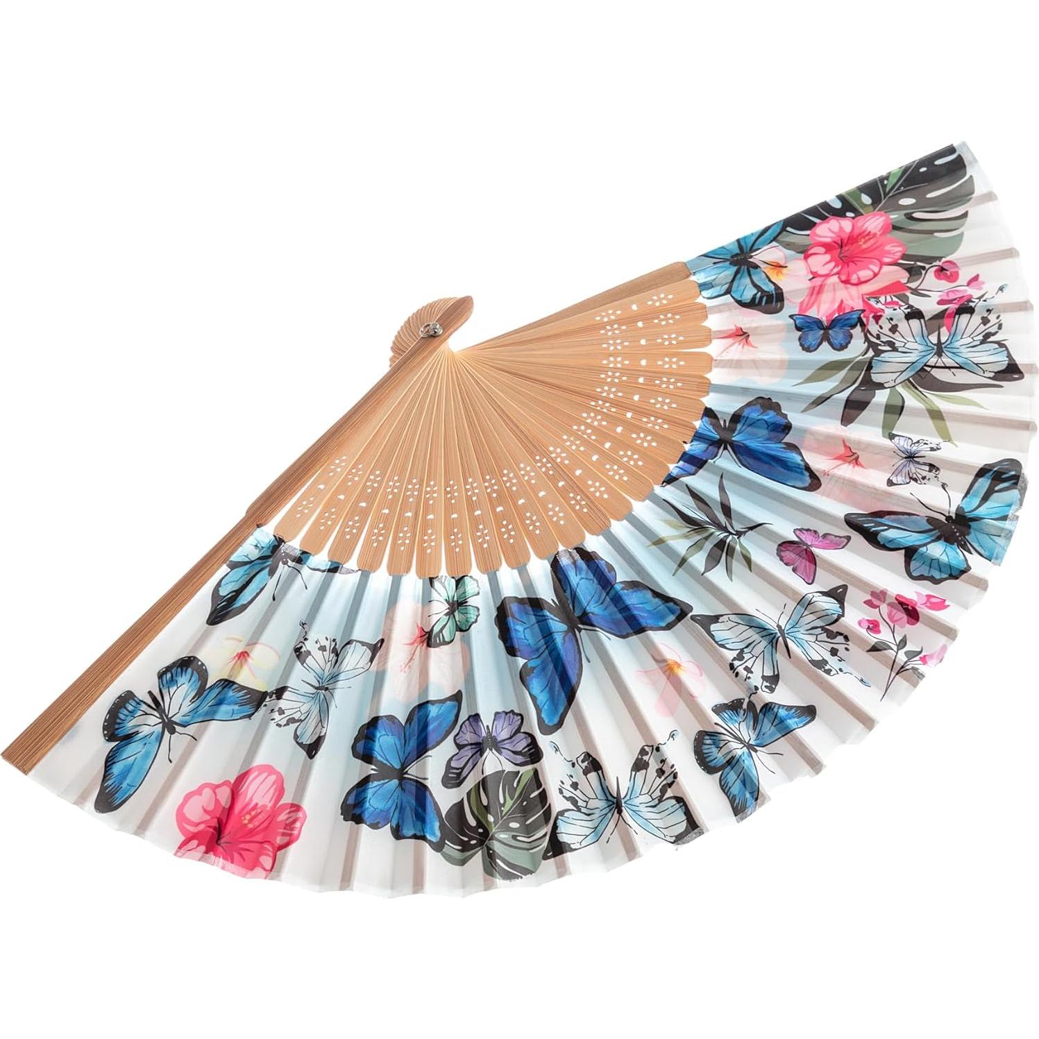 Abanico de Bambú Salutto Mariposa Azul 22.86 cm Reutilizable