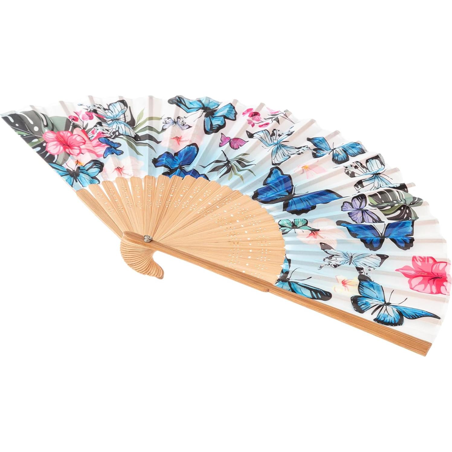 Abanico de Bambú Salutto Mariposa Azul 22.86 cm Reutilizable