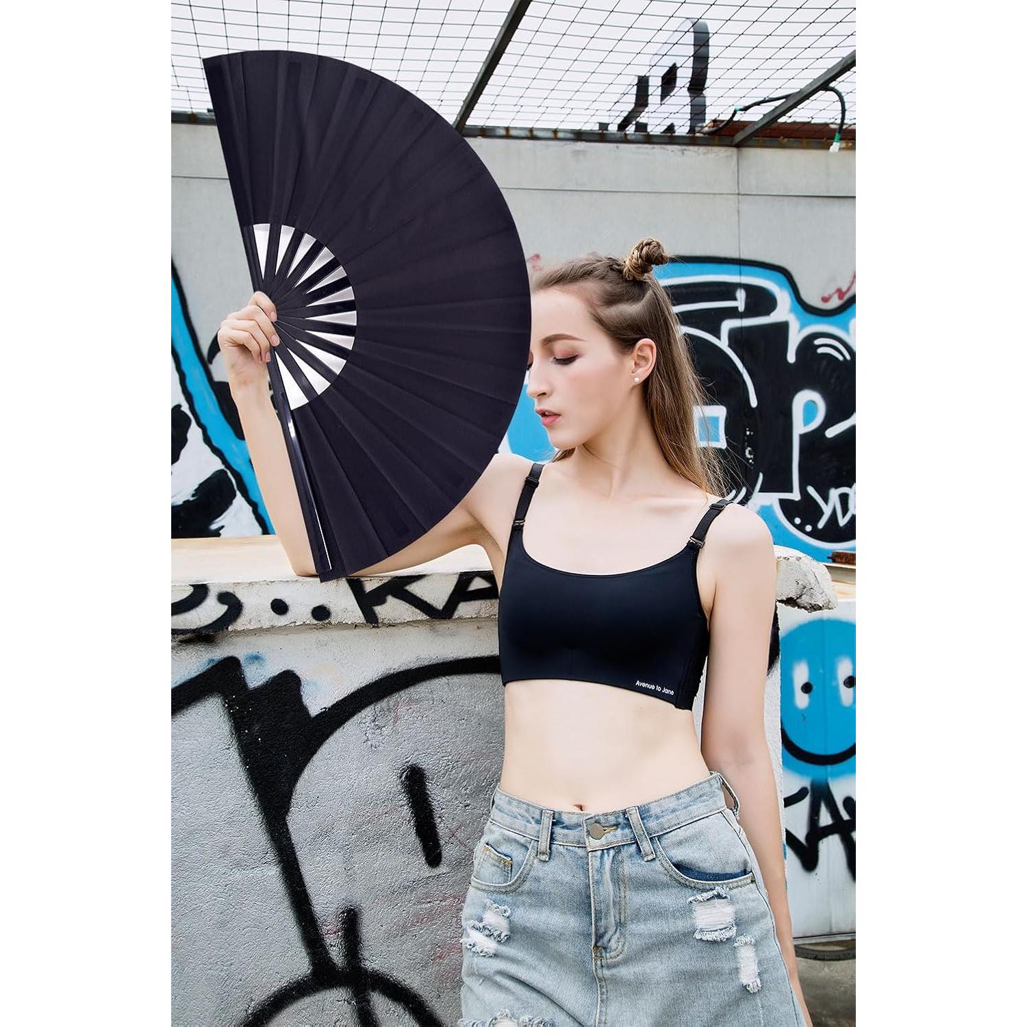 Abanico Plegable Grande Amajiji Negro 2 Pcs 33x64.8 cm