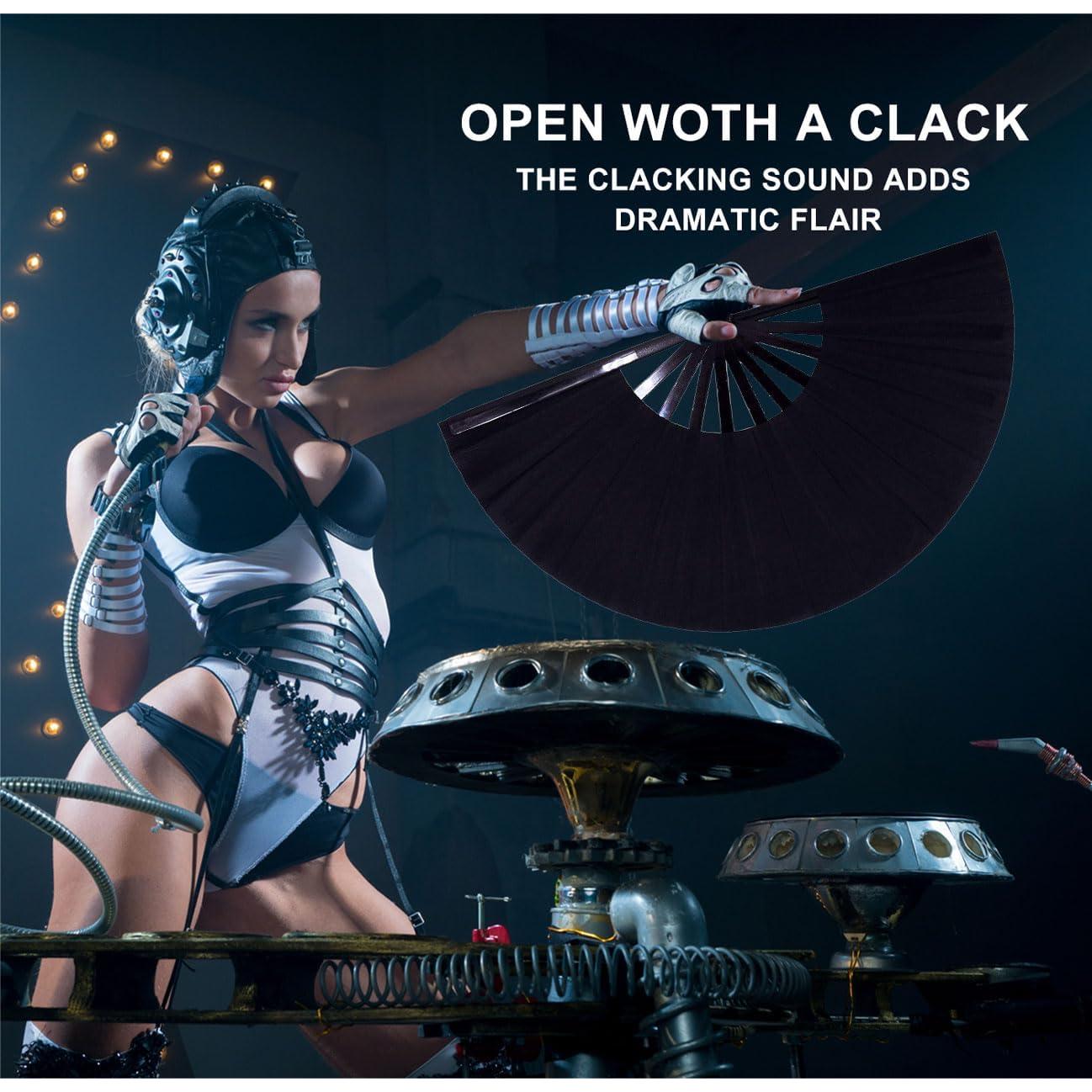 Abanico Plegable Grande Amajiji Negro 2 Pcs 33x64.8 cm