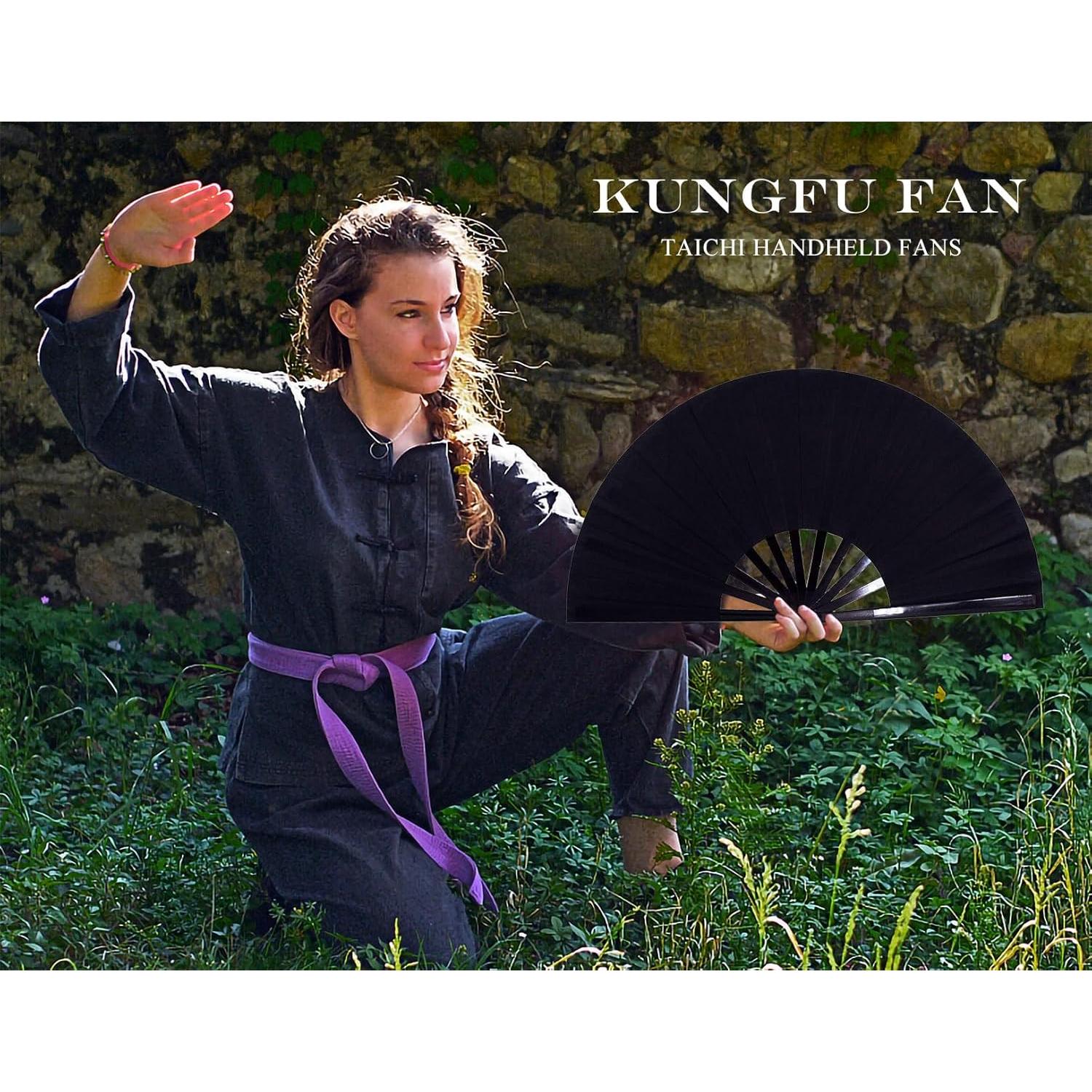 Abanico Plegable Grande Amajiji Negro 2 Pcs 33x64.8 cm