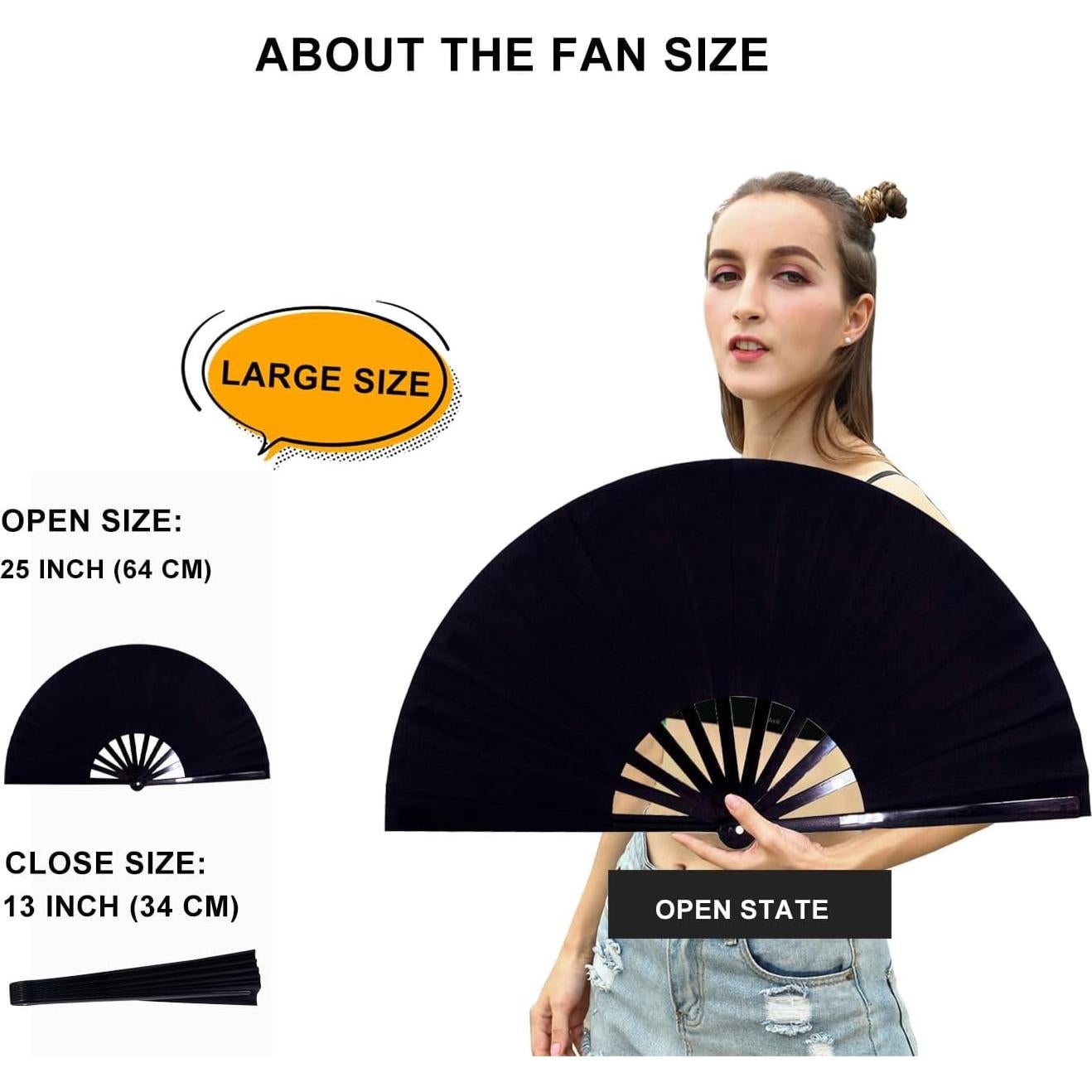 Abanico Plegable Grande Amajiji Negro 2 Pcs 33x64.8 cm