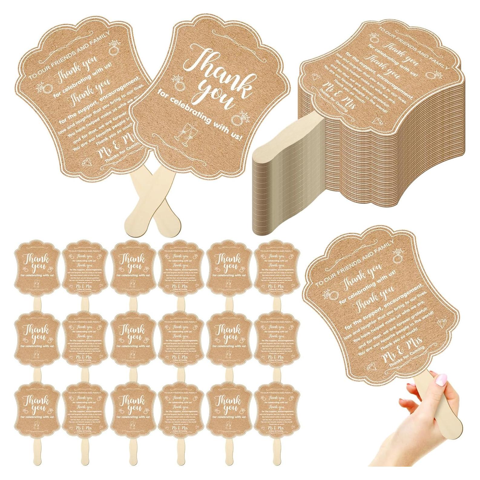 50 Abanicos de Mano Kraft con Mango de Madera para Bodas