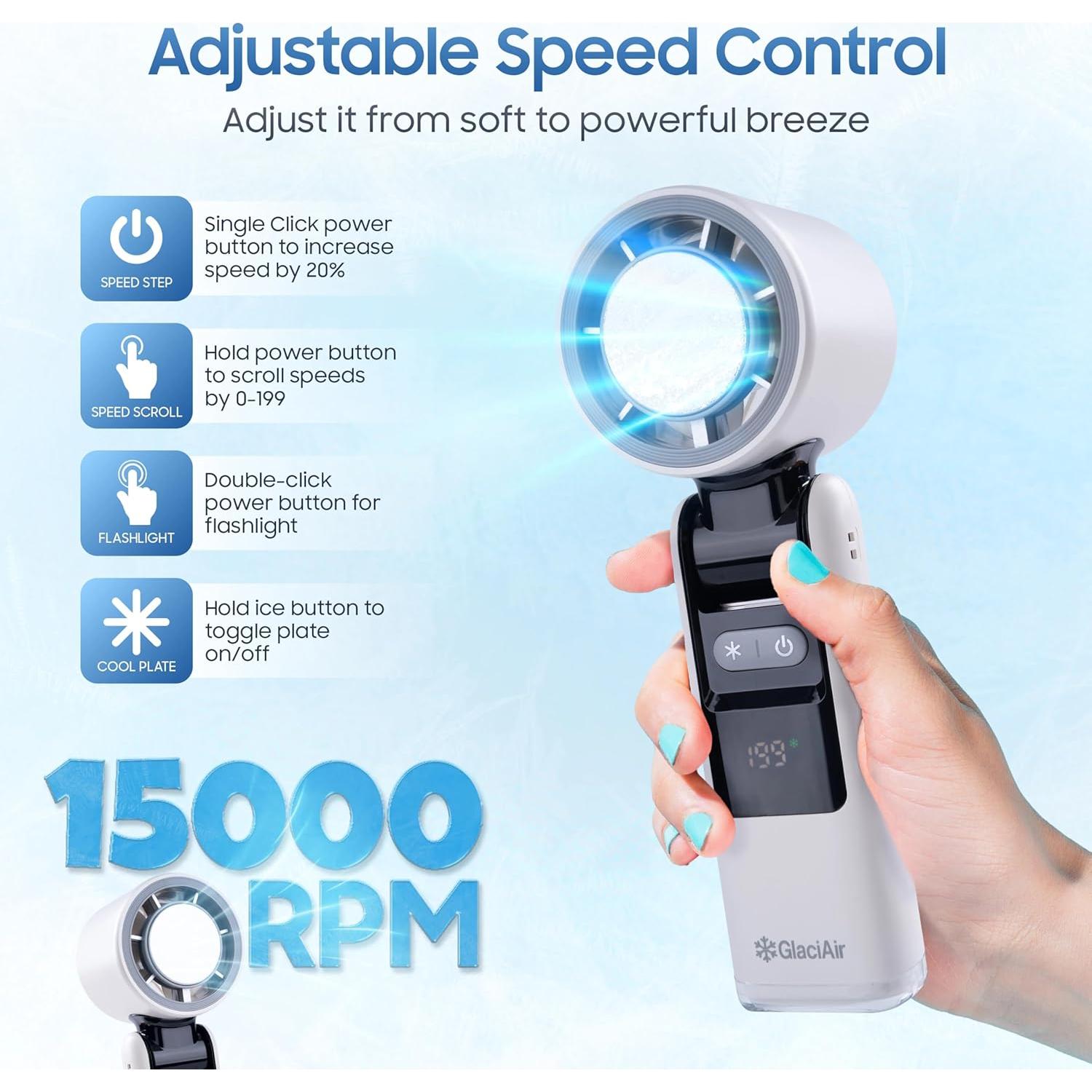Ventilador de Mano GlaciAir GLCR01 Mini Recargable 15000RPM