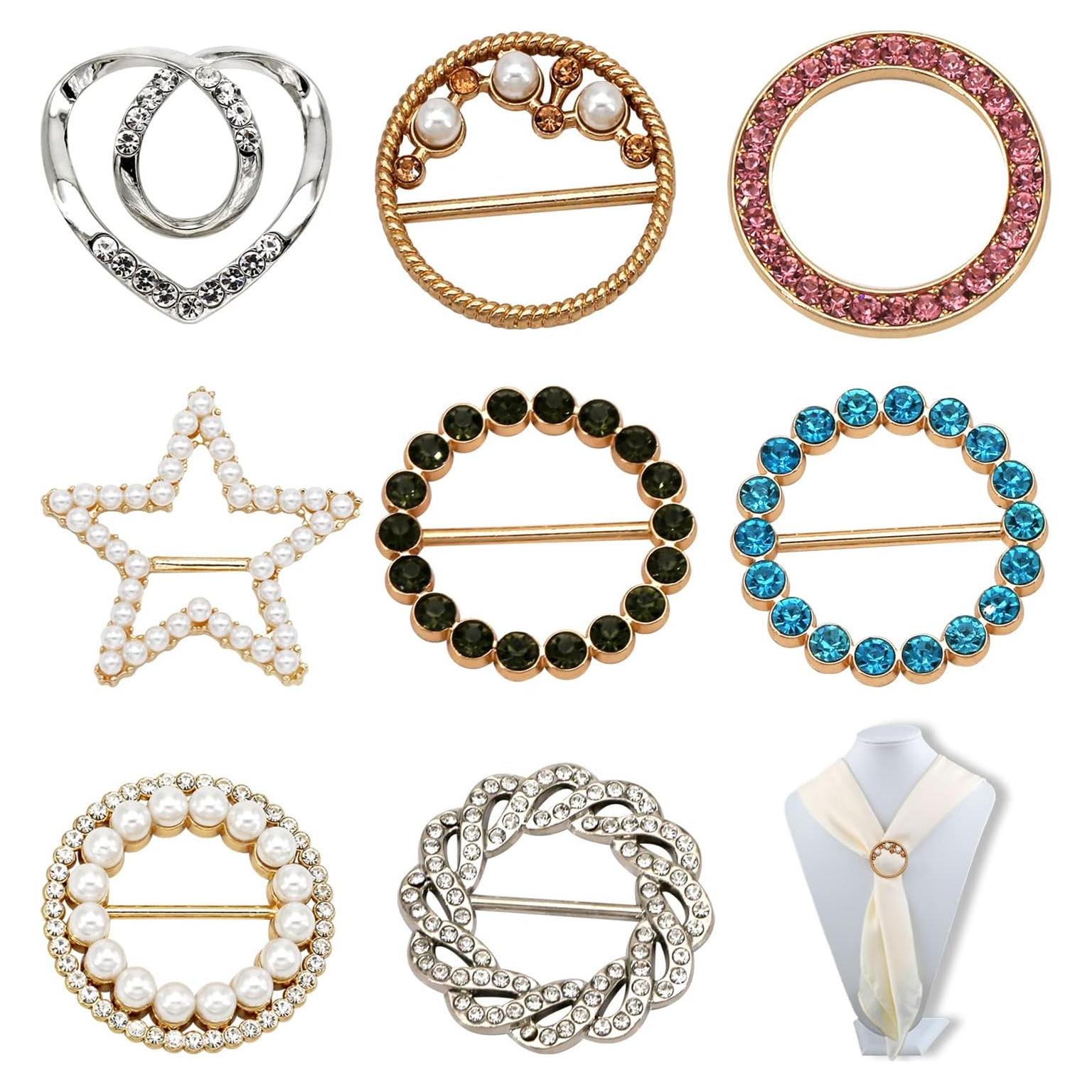 8 Anillos de Bufanda de Seda XUZHAN con Perlas y Rhinestones