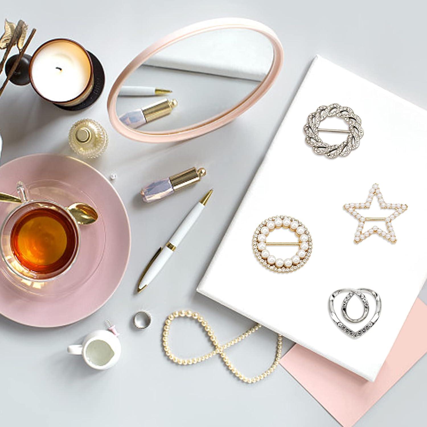 8 Anillos de Bufanda de Seda XUZHAN con Perlas y Rhinestones