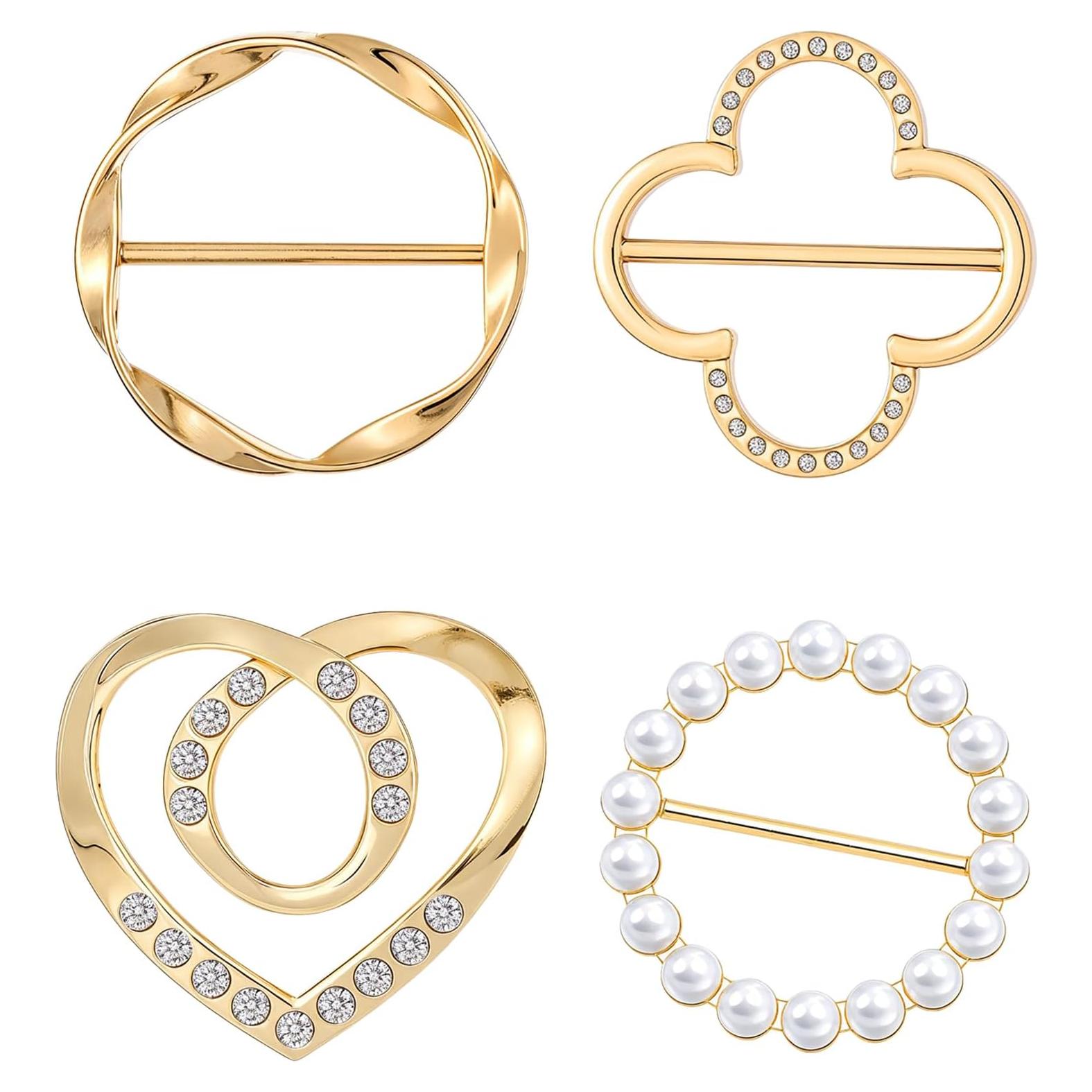 4 Clips de Anillo para Bufanda Xinjoduz - Estilos Variados con Perlas