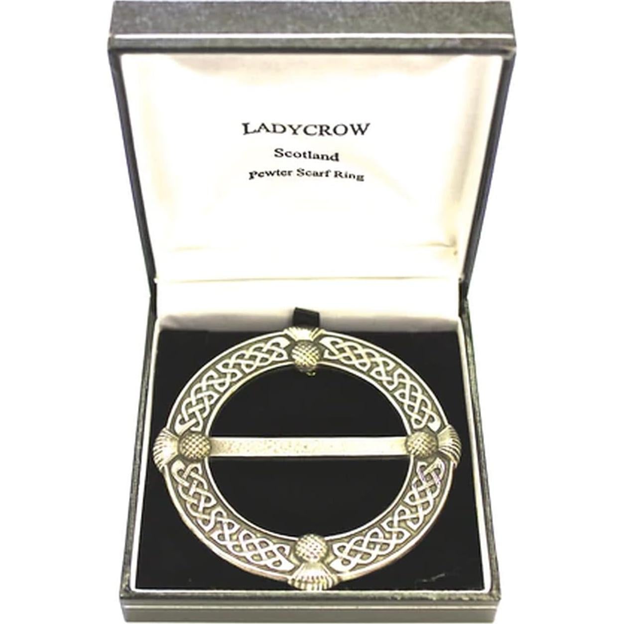 Anillo de Bufanda Ladycrow de Peltre Nudo Celta y Cardo 6x6cm