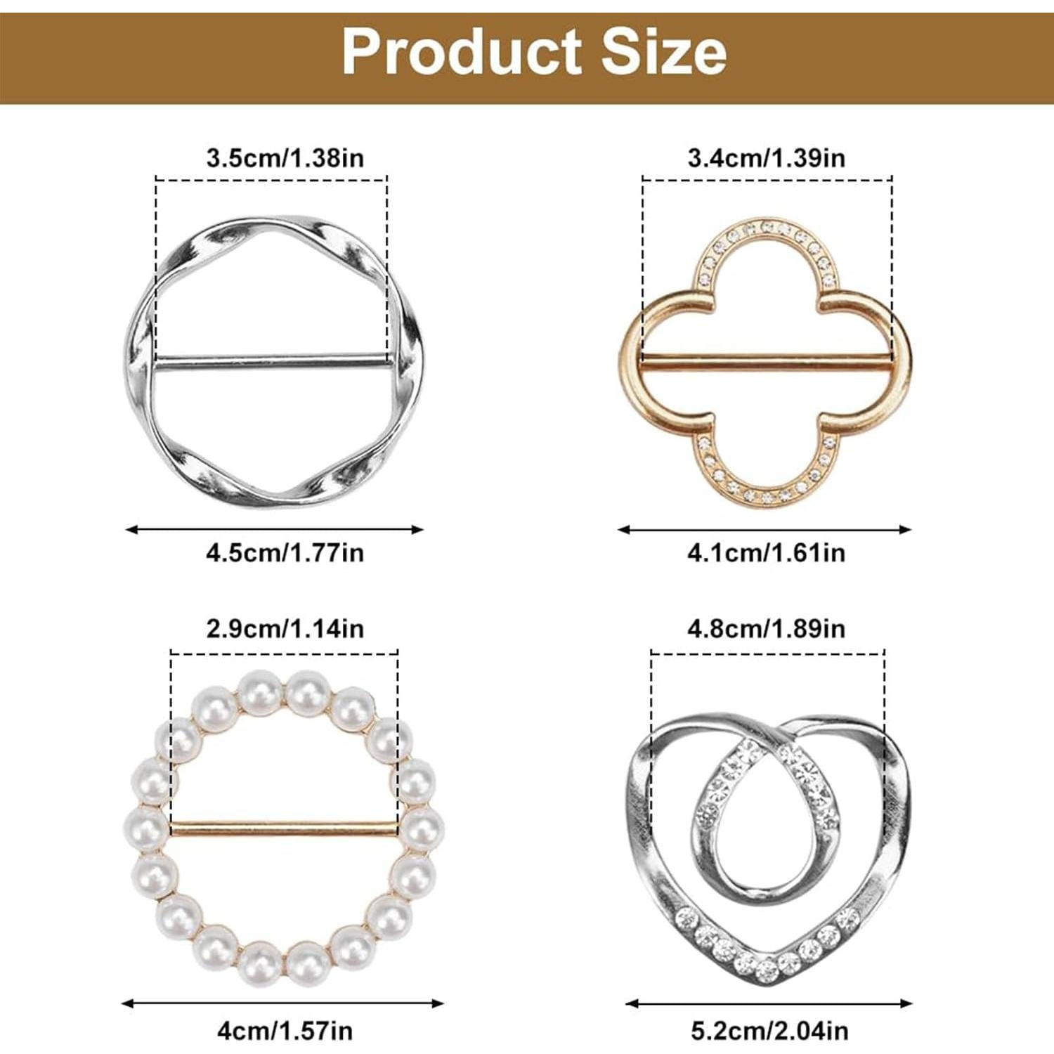 4 Anillos para Bufandas de Mujer - Clips Decorativos de Metal