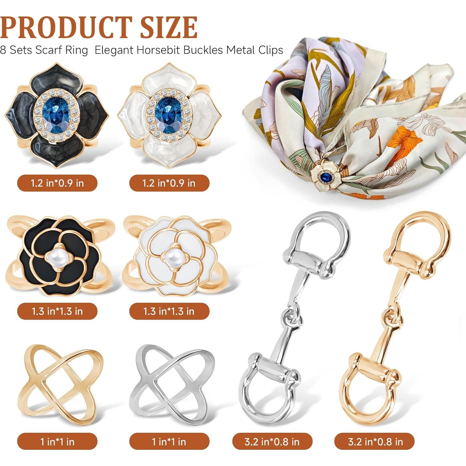 8 Anillos para Bufanda Philbinden en Oro - Clips de Metal Elegantes