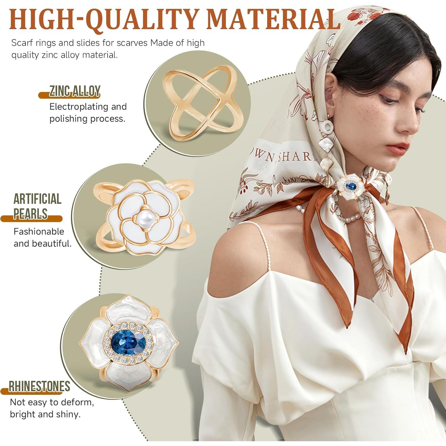 8 Anillos para Bufanda Philbinden en Oro - Clips de Metal Elegantes