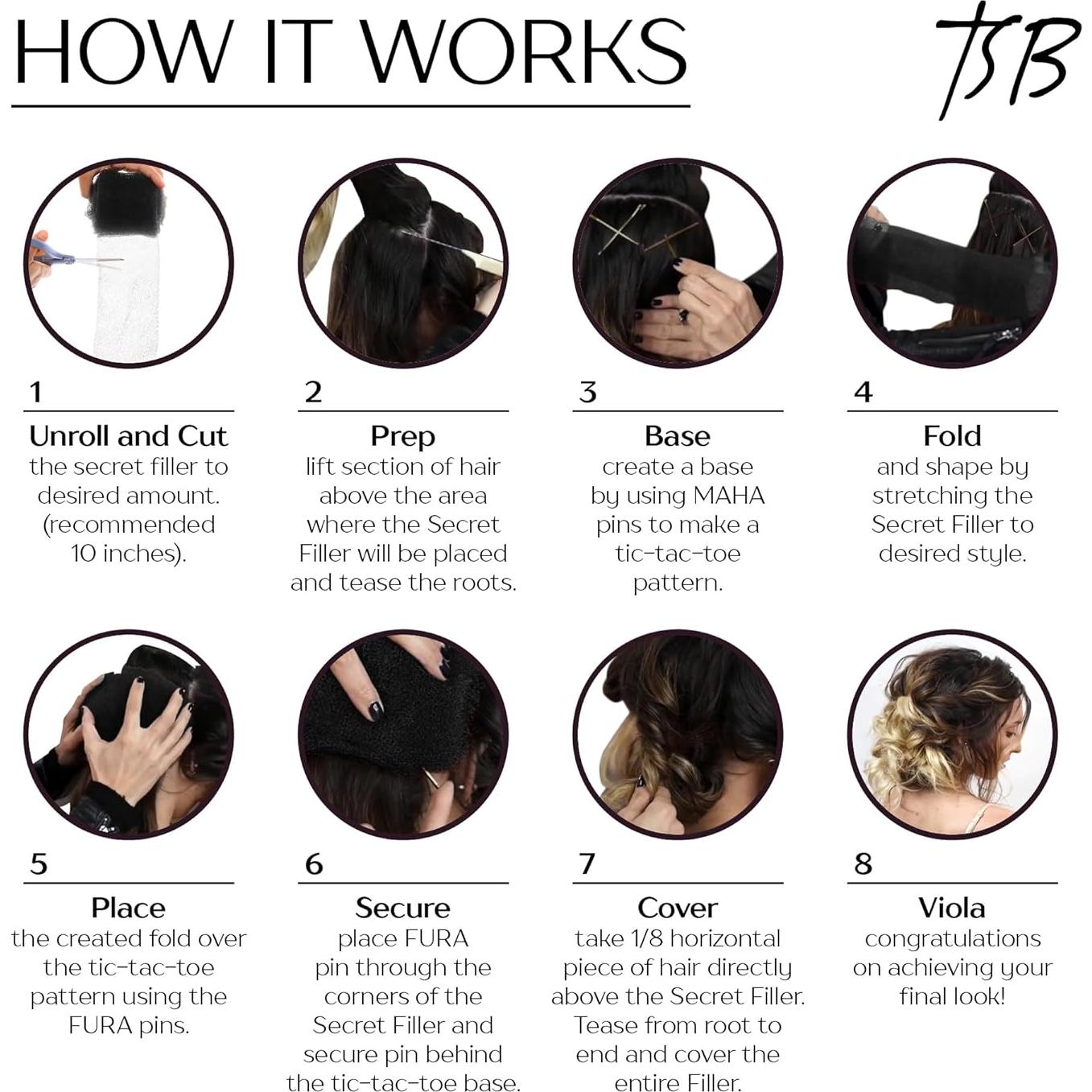 Rellenador de Cabello TSB Negro 1 Paquete - Volumen y Moño