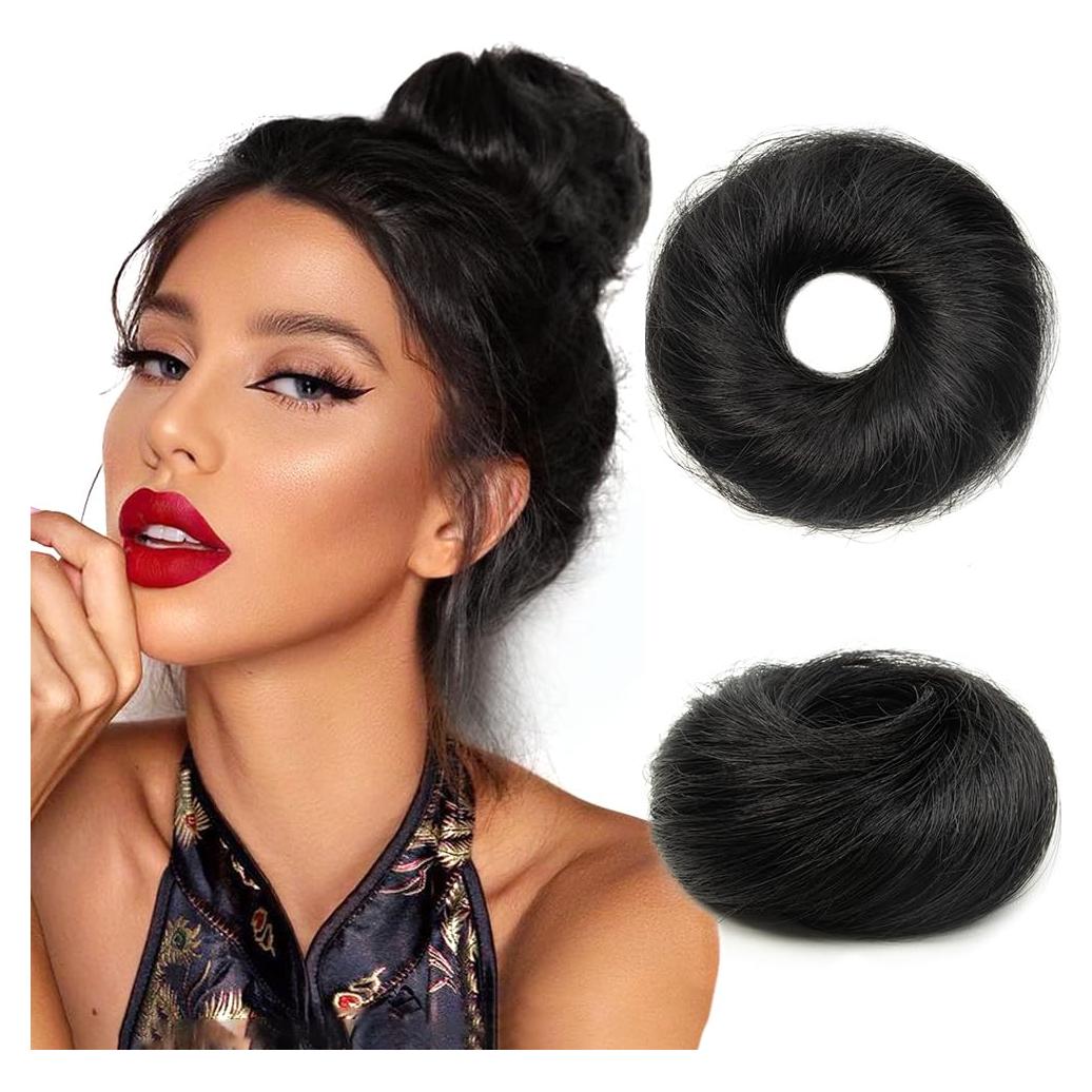 Moño Desordenado de Cabello Humano TANJET Negro Azabache