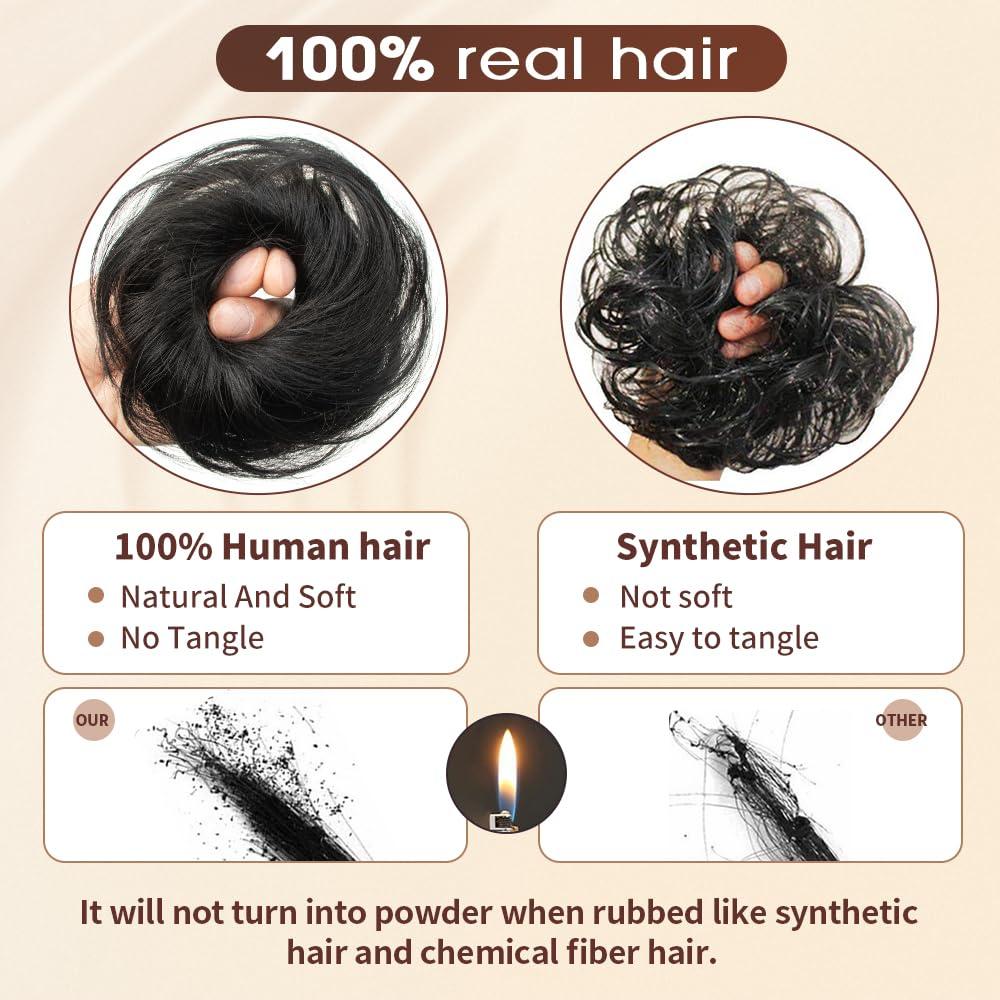 Moño Desordenado de Cabello Humano TANJET Negro Azabache