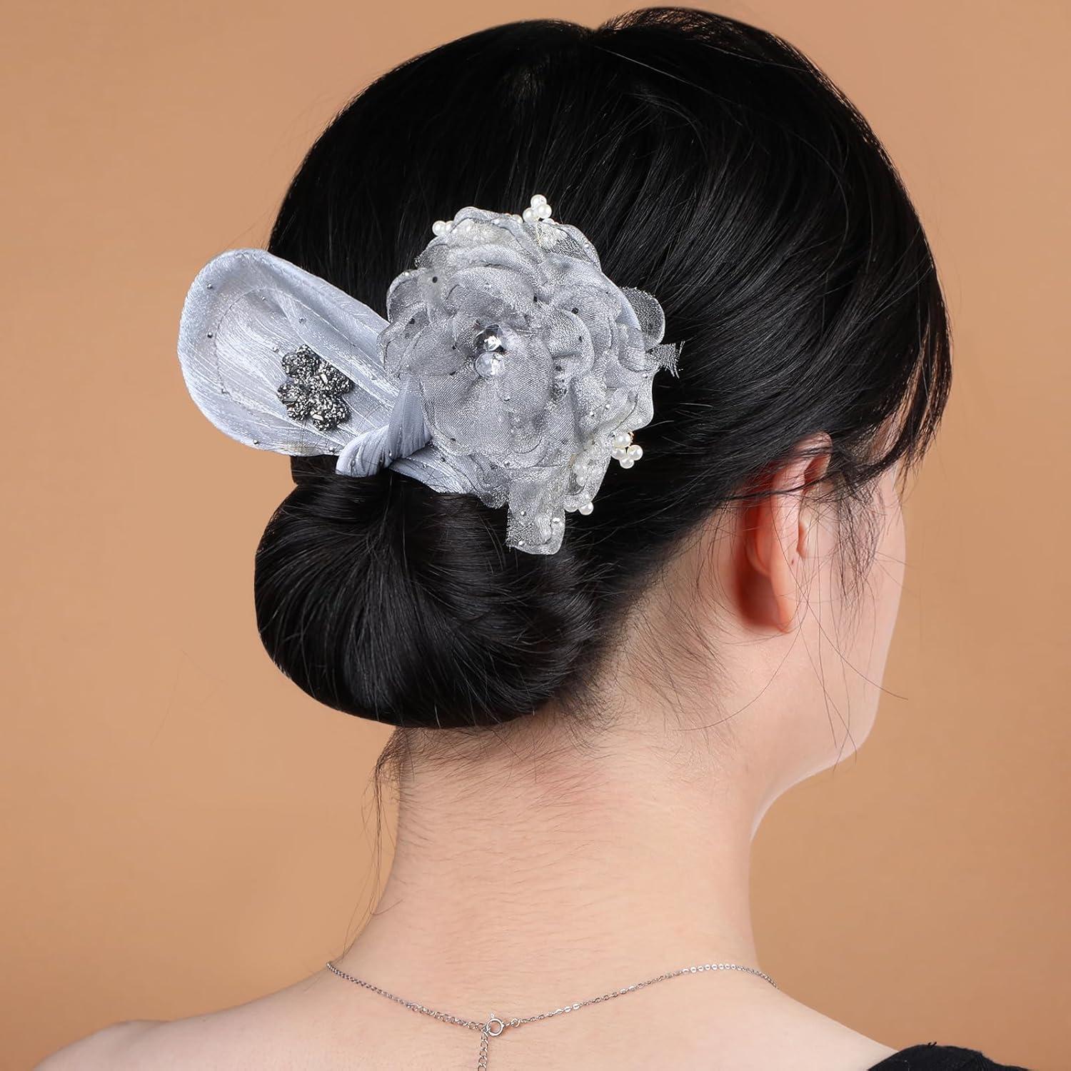 Clip de Cabello JIEYAO 2PCS Flores Bordadas Mano 36x9cm