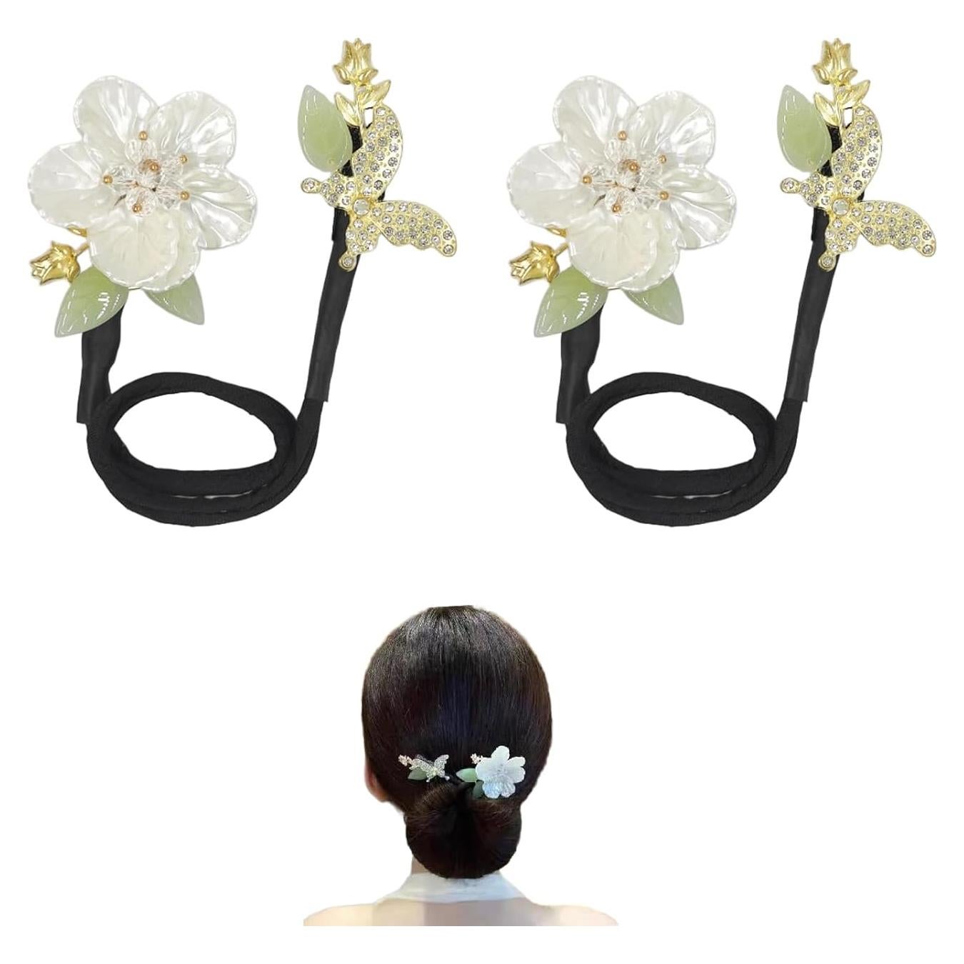 2Pcs Elegant Hair Disk Bun Maker Crystal Roller French Style Lazy Curler Twister Clip for Thin and Long Hair Volumizing Haircuts Accessories Flower Roll Up Gadget for Twist Hairstyles