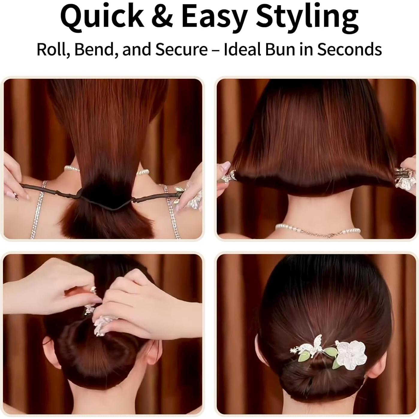 2Pcs Elegant Hair Disk Bun Maker Crystal Roller French Style Lazy Curler Twister Clip for Thin and Long Hair Volumizing Haircuts Accessories Flower Roll Up Gadget for Twist Hairstyles