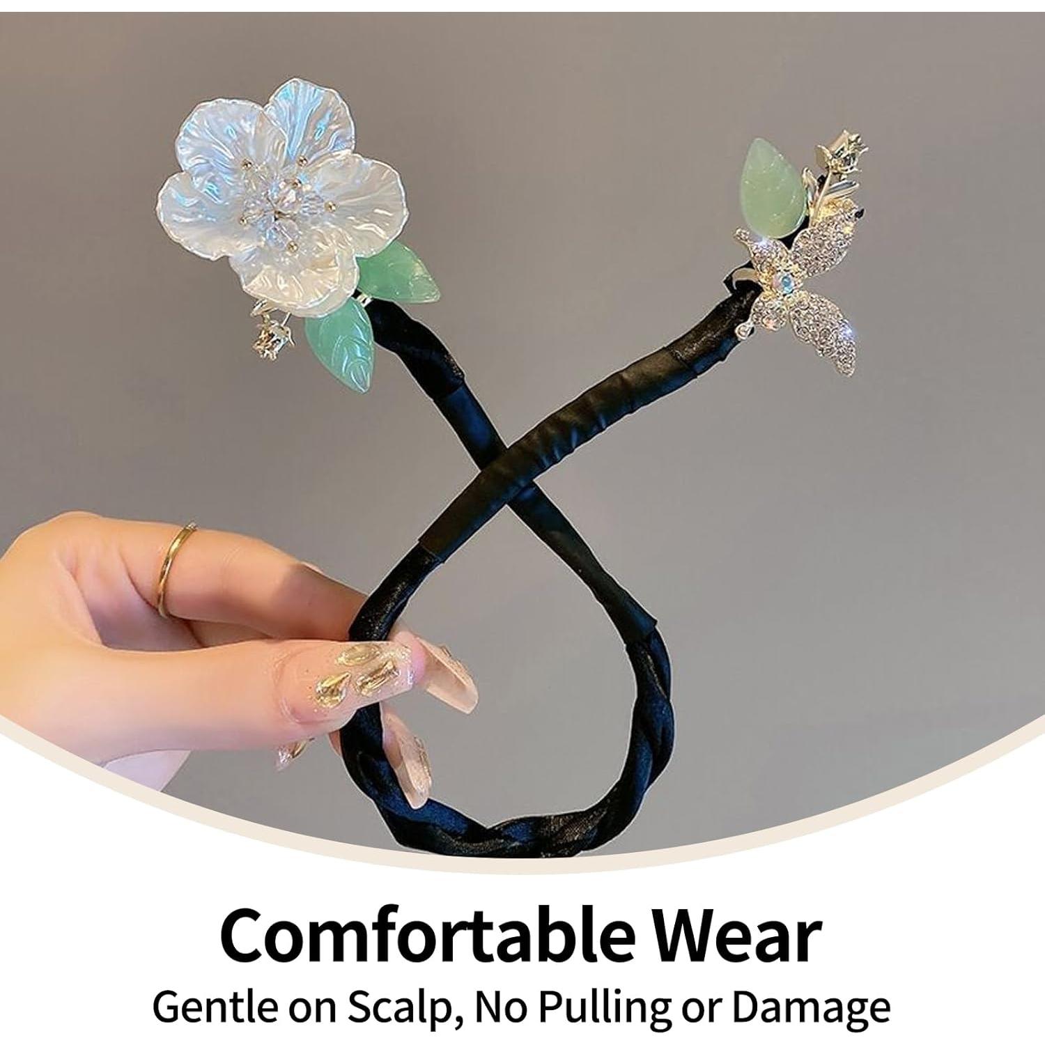 2Pcs Elegant Hair Disk Bun Maker Crystal Roller French Style Lazy Curler Twister Clip for Thin and Long Hair Volumizing Haircuts Accessories Flower Roll Up Gadget for Twist Hairstyles