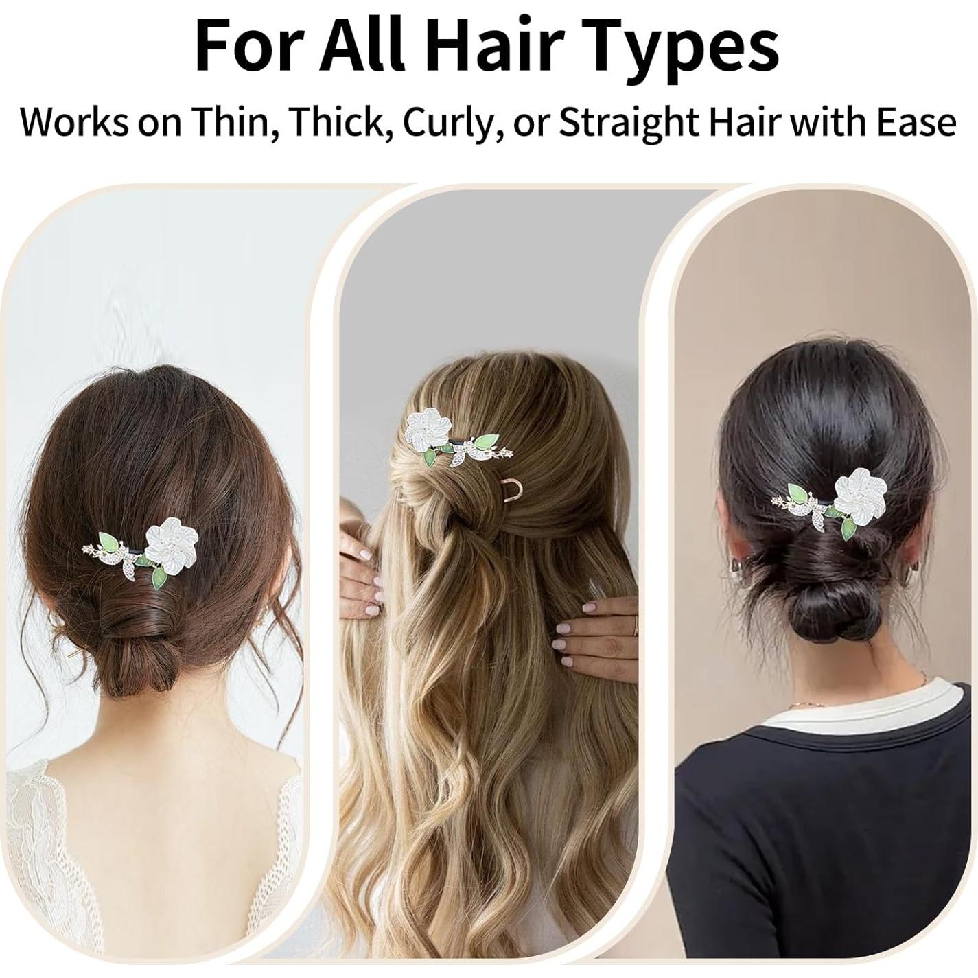 2Pcs Elegant Hair Disk Bun Maker Crystal Roller French Style Lazy Curler Twister Clip for Thin and Long Hair Volumizing Haircuts Accessories Flower Roll Up Gadget for Twist Hairstyles