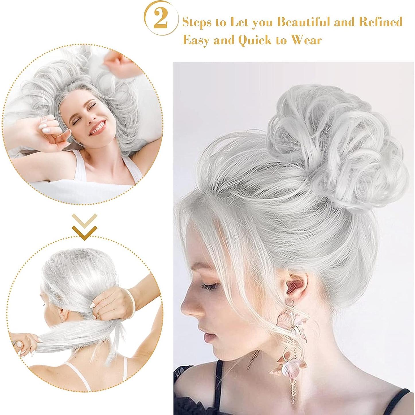 Moño Ondulado Gris Pwsap con Diademas y Horquillas - 33g