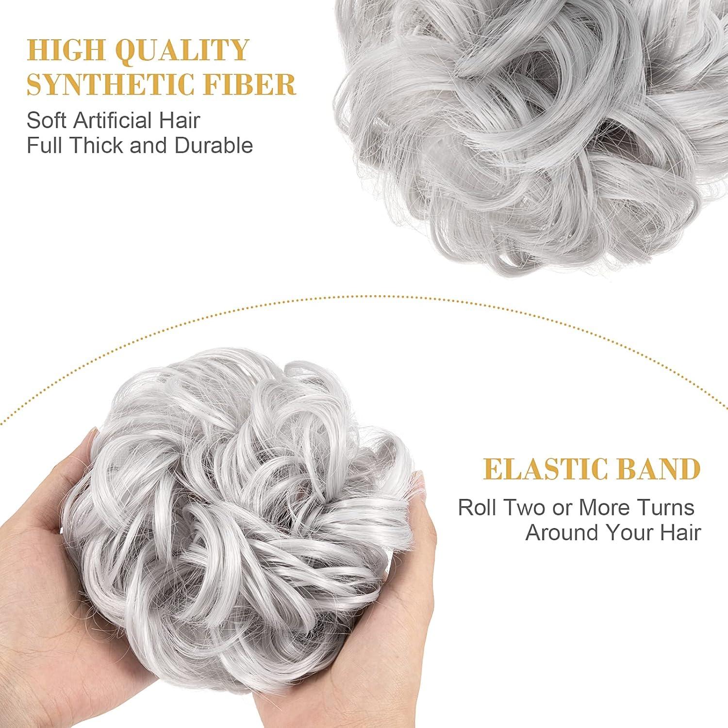 Moño Ondulado Gris Pwsap con Diademas y Horquillas - 33g