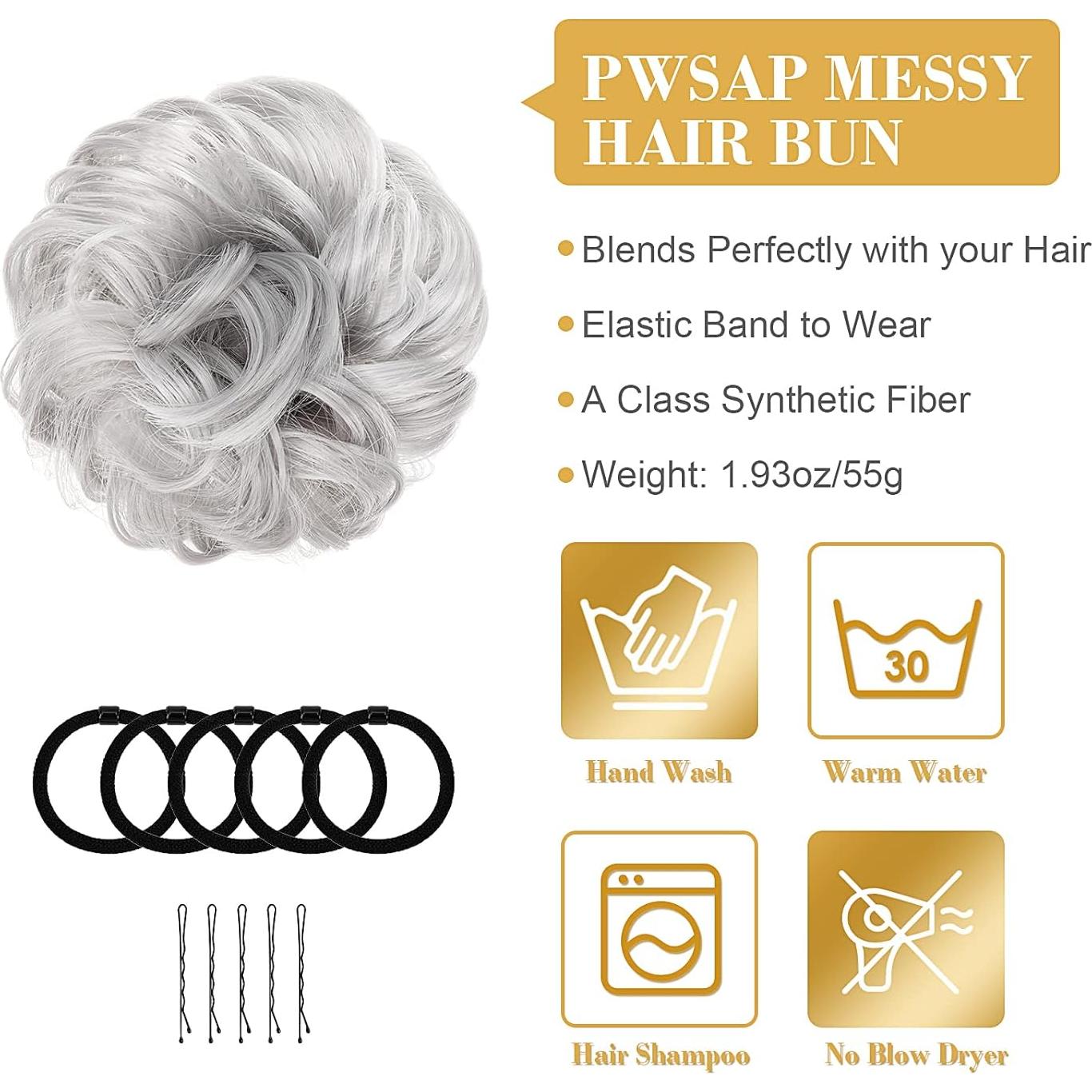 Moño Ondulado Gris Pwsap con Diademas y Horquillas - 33g