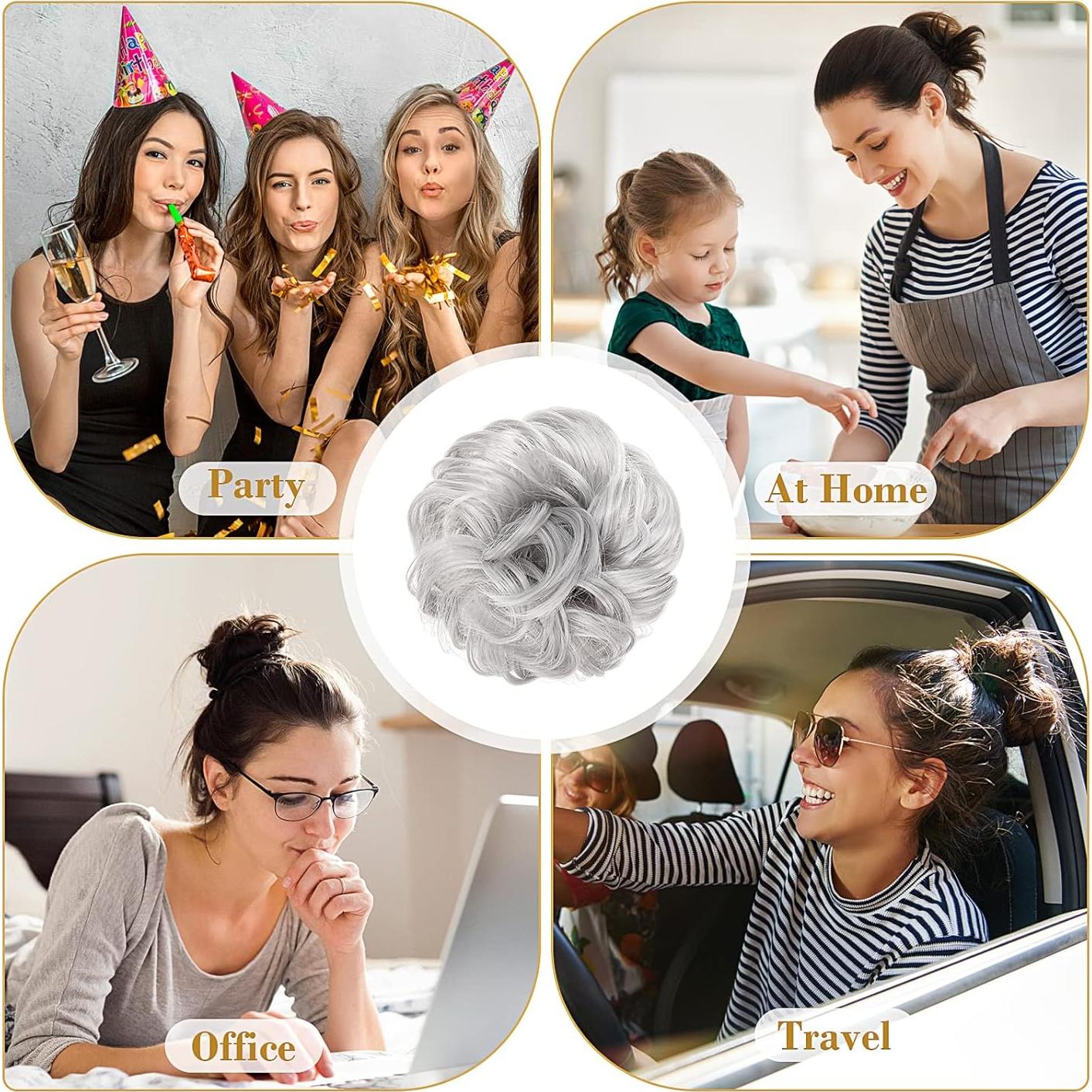 Moño Ondulado Gris Pwsap con Diademas y Horquillas - 33g