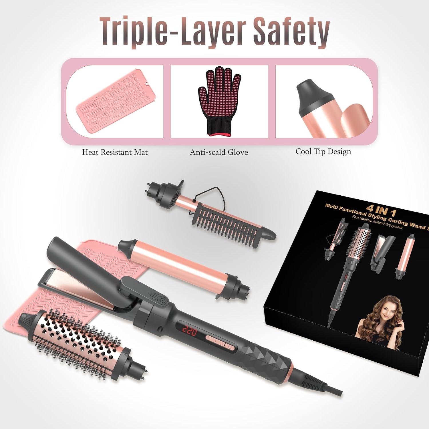 Juego Rizador 4 en 1 GloCurlX - Calentamiento Rápido, Cerámica