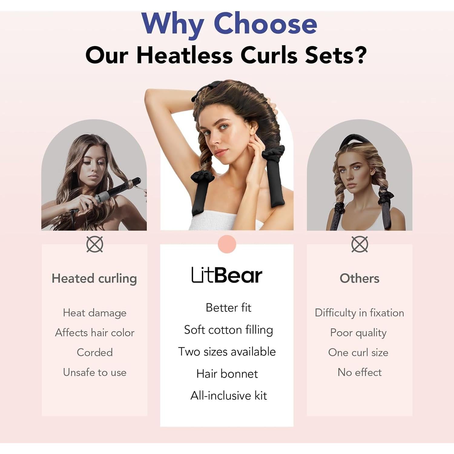 Rulos Sin Calor LitBear para Cabello Largo y Medio - Negro