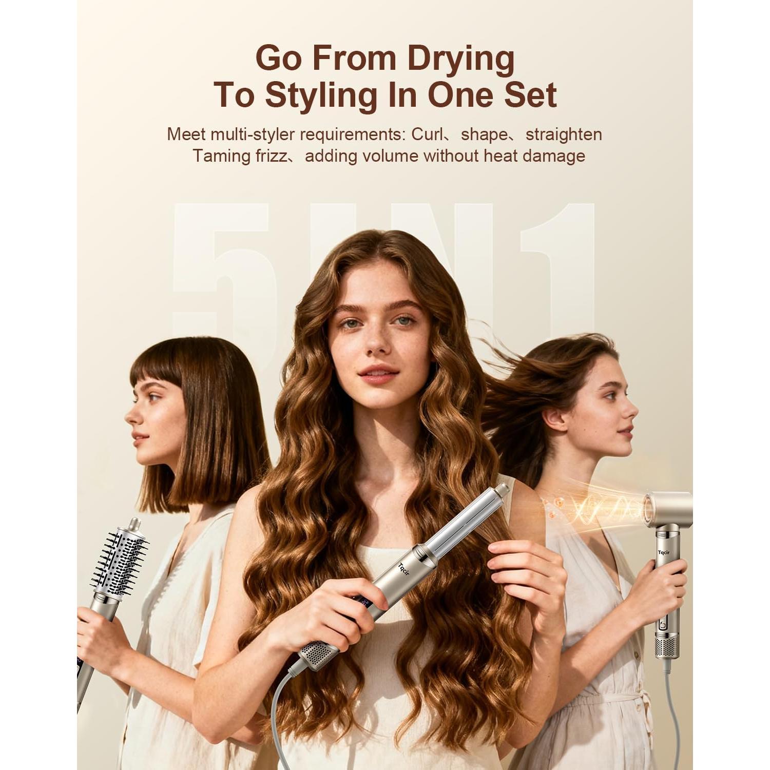 Secador de cabello Tqcir 5 en 1 con rizadores auto-enrollables