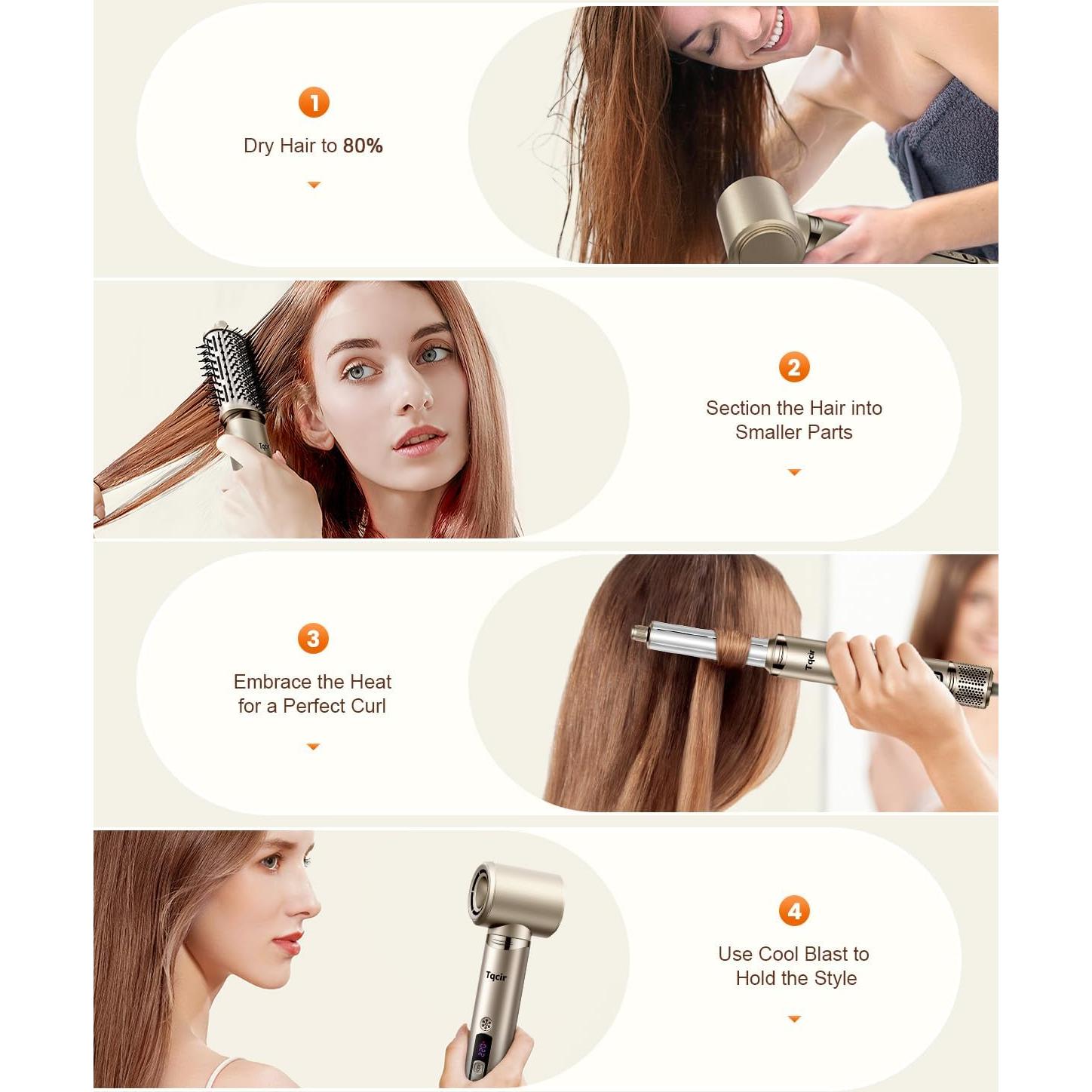 Secador de cabello Tqcir 5 en 1 con rizadores auto-enrollables