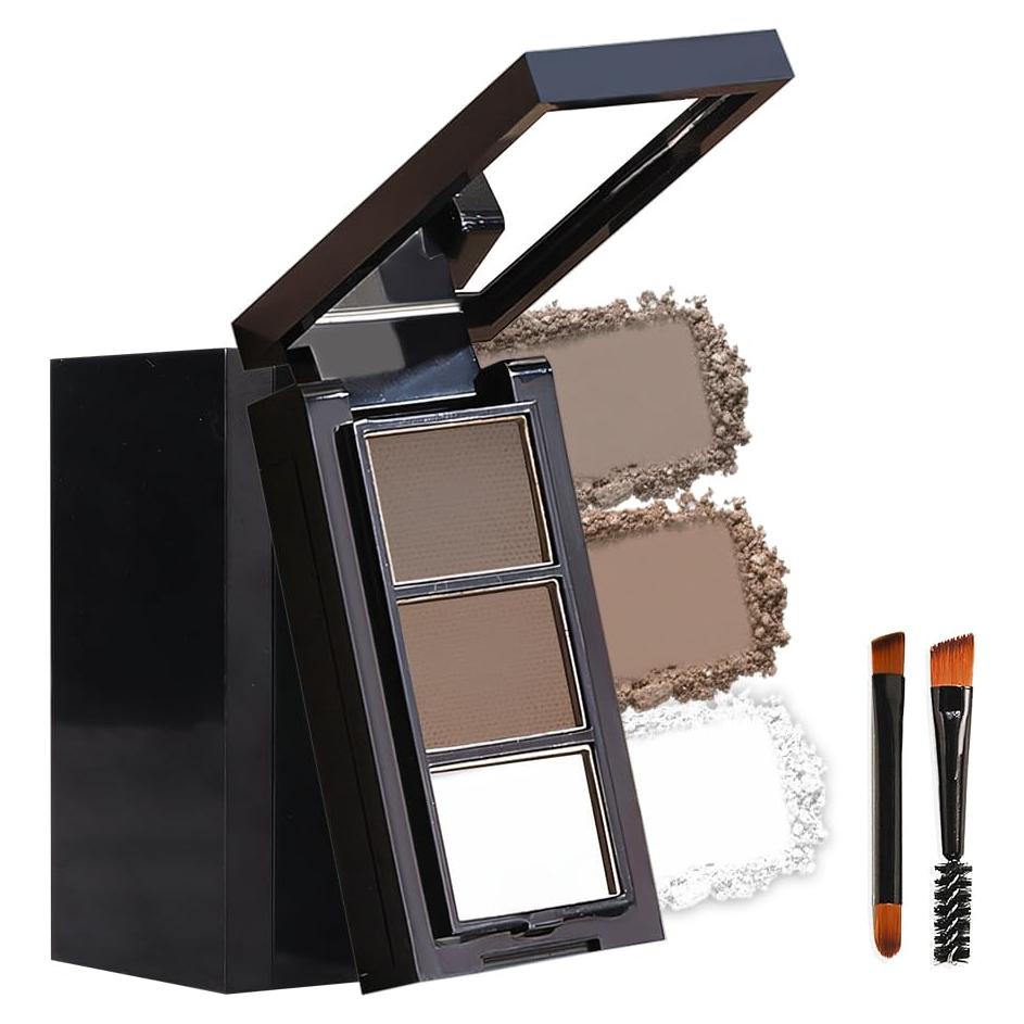 Kit de Polvo para Cejas YFANCN Gris Humo 3 Tonos con Brocha