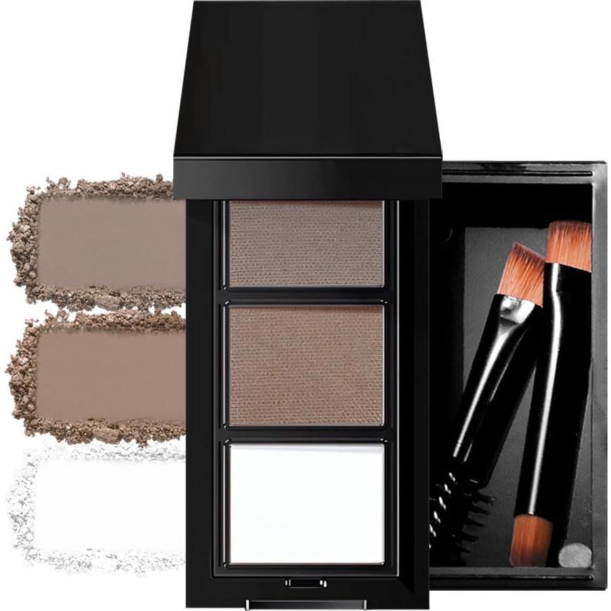 Kit de Polvo para Cejas YFANCN Gris Humo 3 Tonos con Brocha