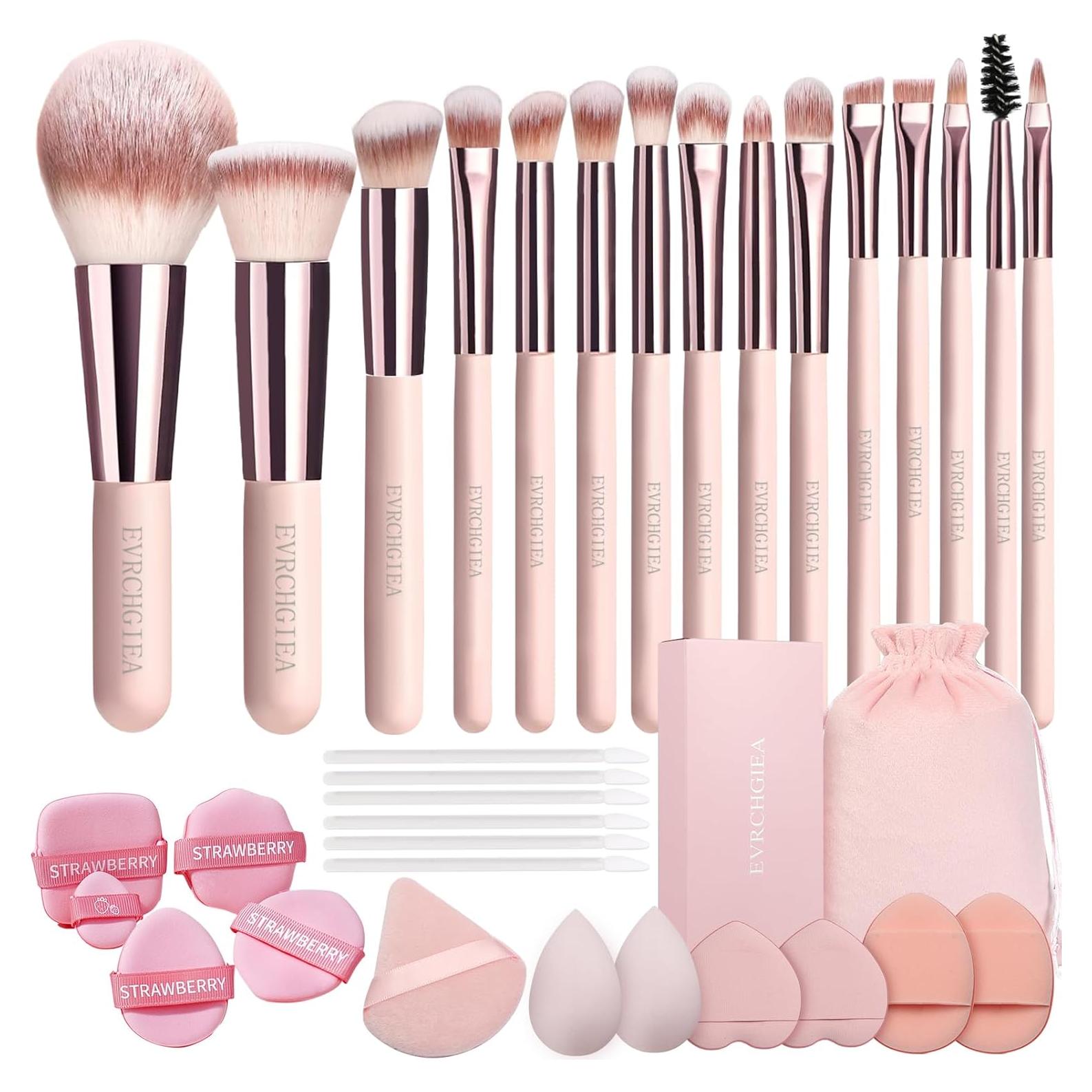 Juego de Brochas de Maquillaje de Viaje EVRCHGIEA 15 Piezas Rosa