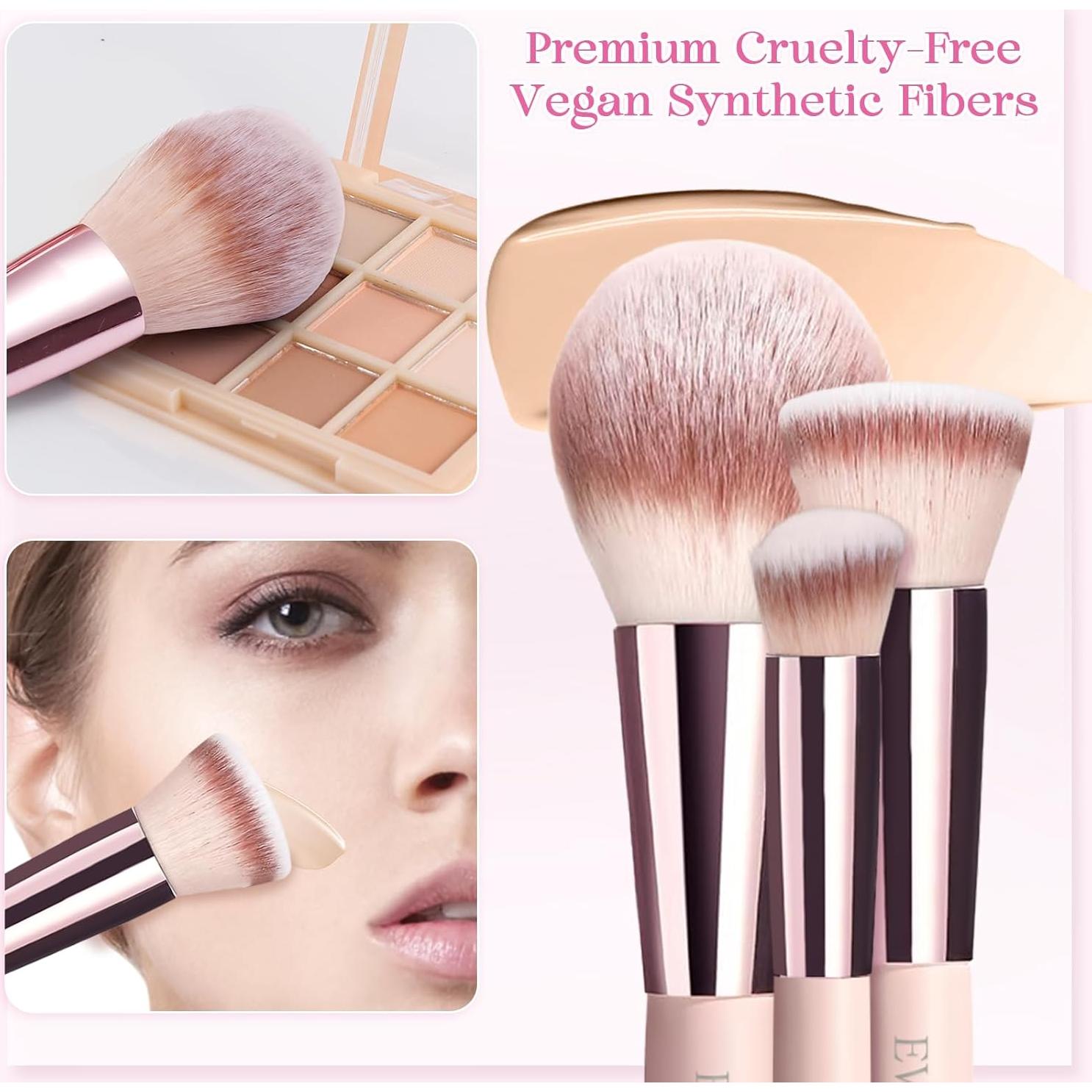 Juego de Brochas de Maquillaje de Viaje EVRCHGIEA 15 Piezas Rosa