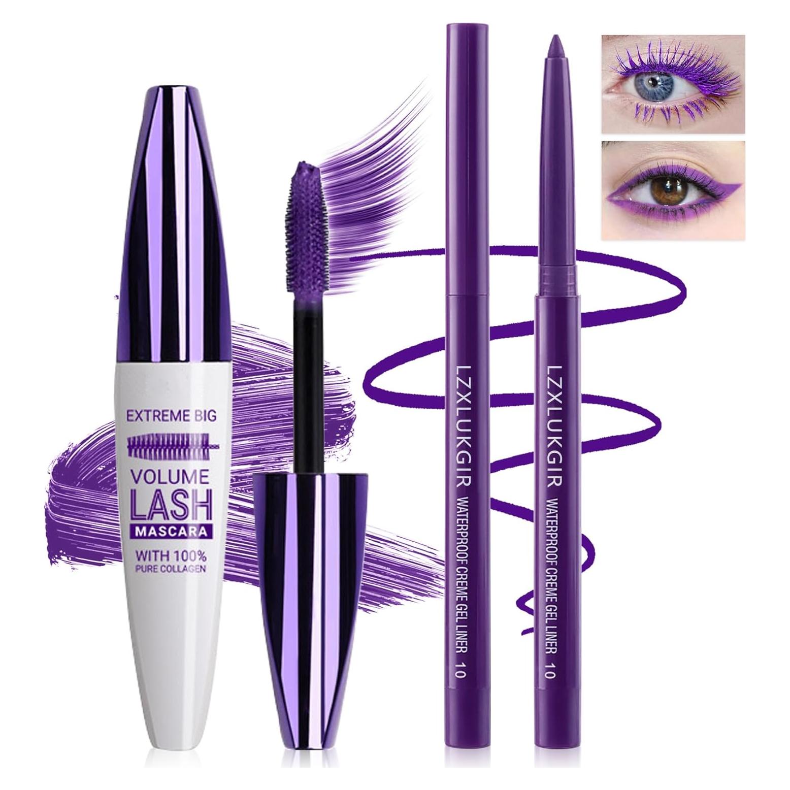 Conjunto Máscara y Delineador Púrpura LZXLUKGIR 5D Impermeable