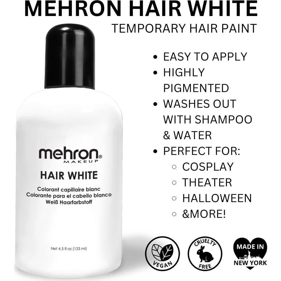 Tinte de Cabello Blanco Lavable Mehron 133 ml - Profesional