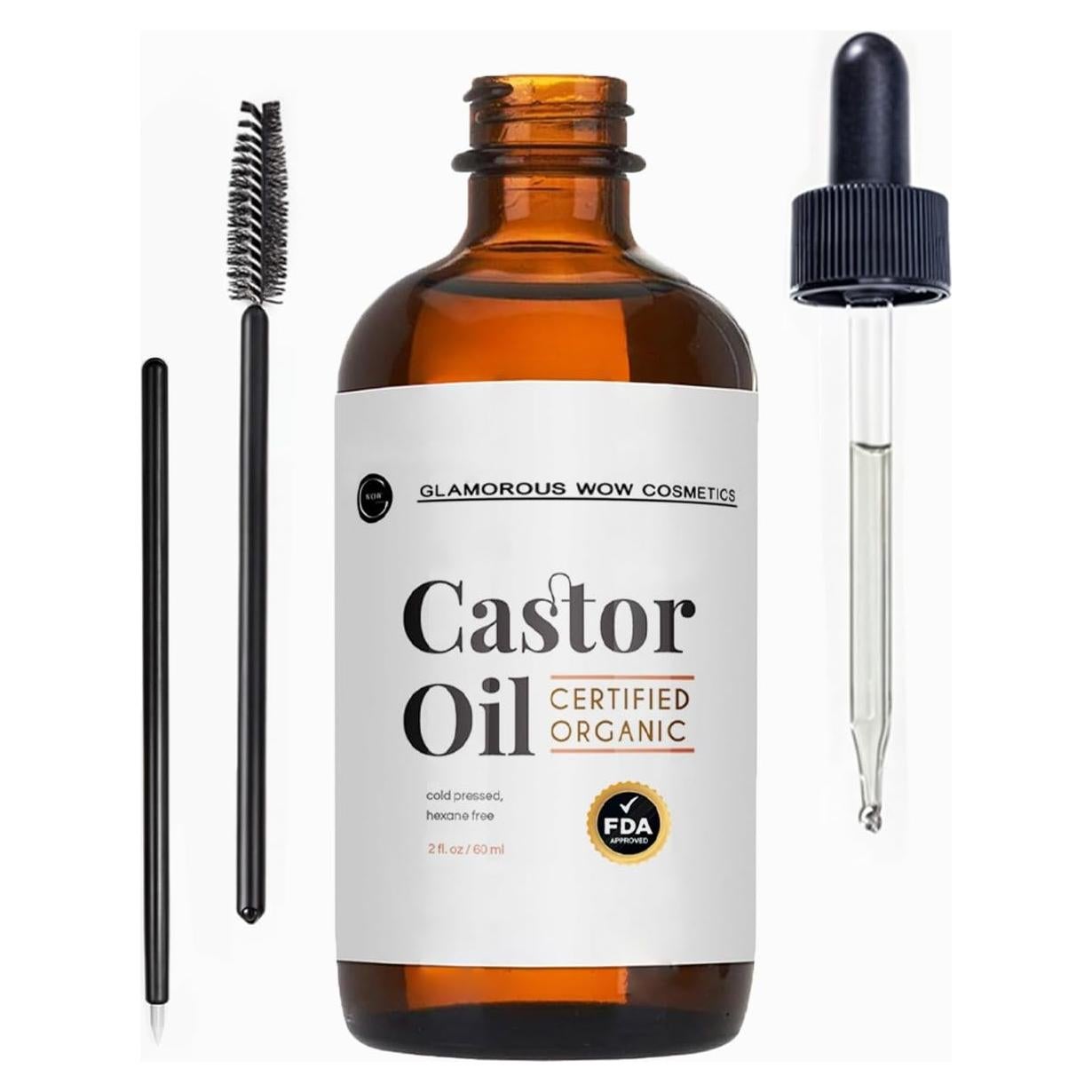 Aceite de Ricino Orgánico 60ml Glamorous Wow - Crecimiento Pestañas y Cejas
