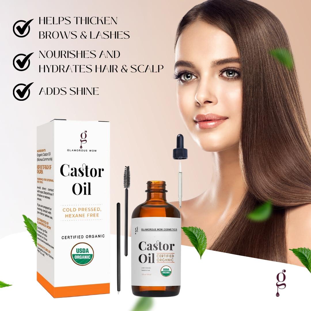 Aceite de Ricino Orgánico 60ml Glamorous Wow - Crecimiento Pestañas y Cejas