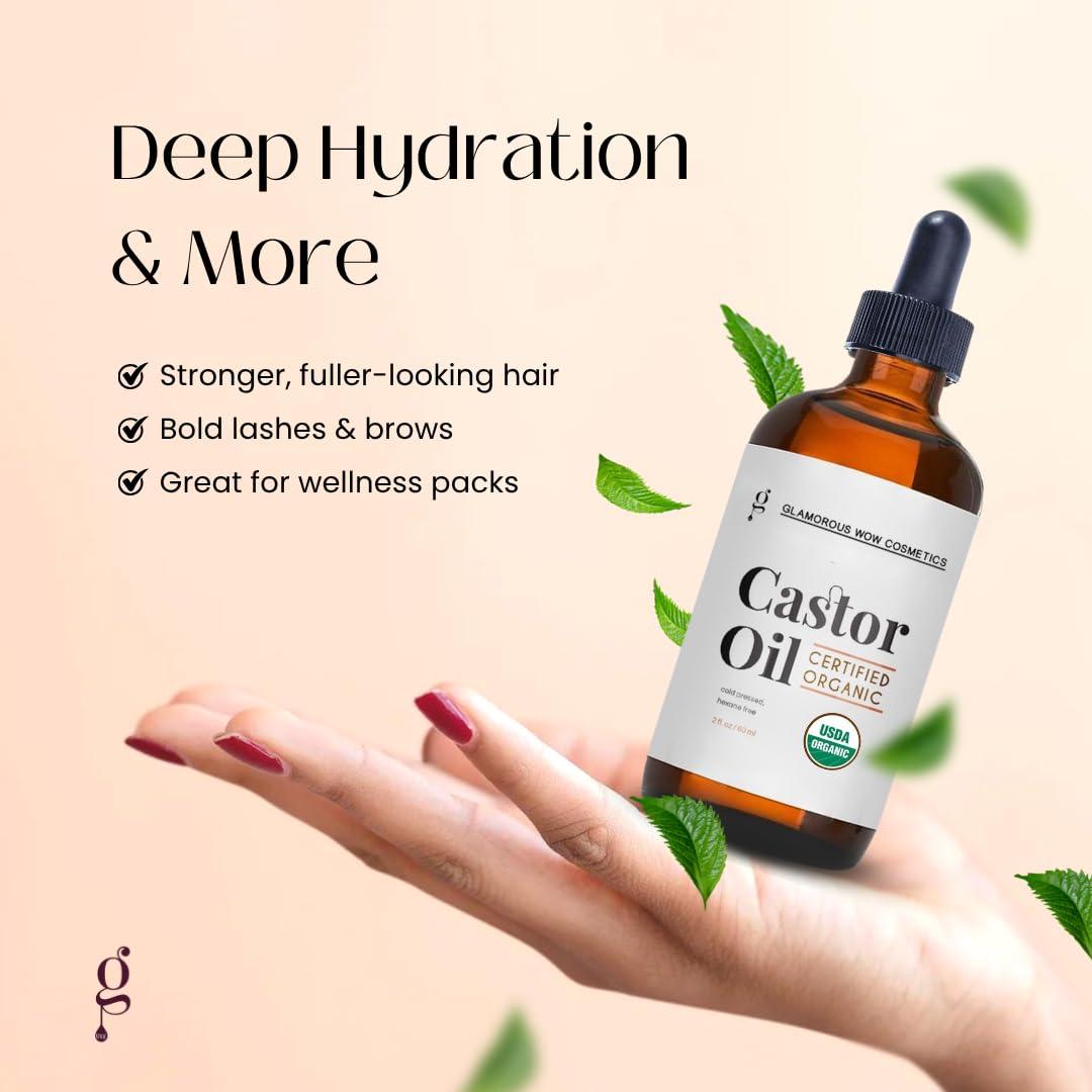 Aceite de Ricino Orgánico 60ml Glamorous Wow - Crecimiento Pestañas y Cejas