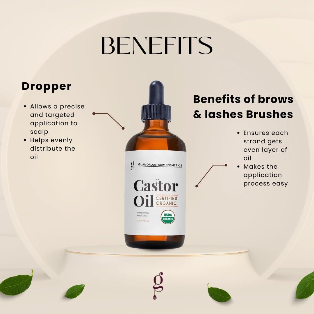 Aceite de Ricino Orgánico 60ml Glamorous Wow - Crecimiento Pestañas y Cejas