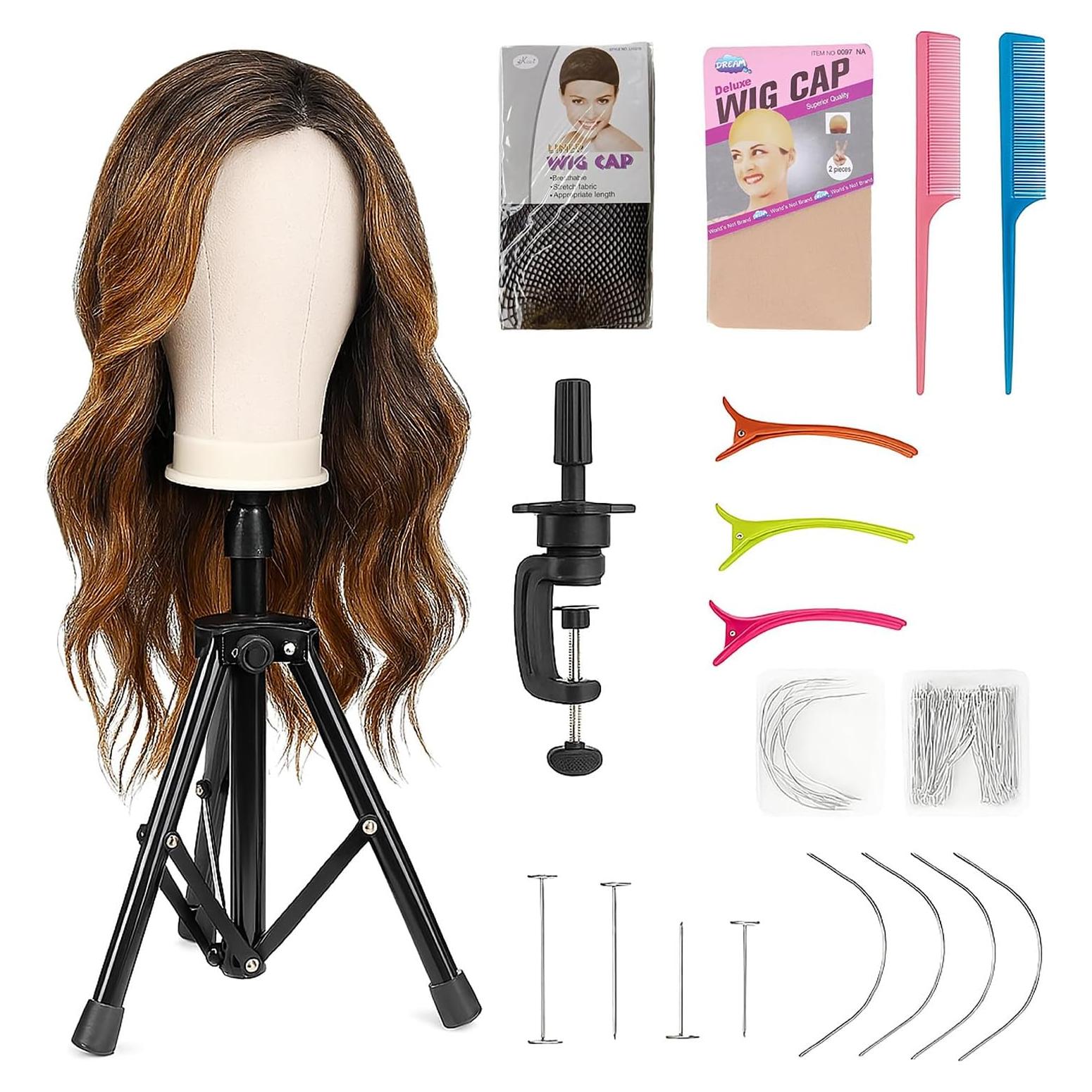Soporte para Pelucas con Cabeza de Maniquí y Abrazadera