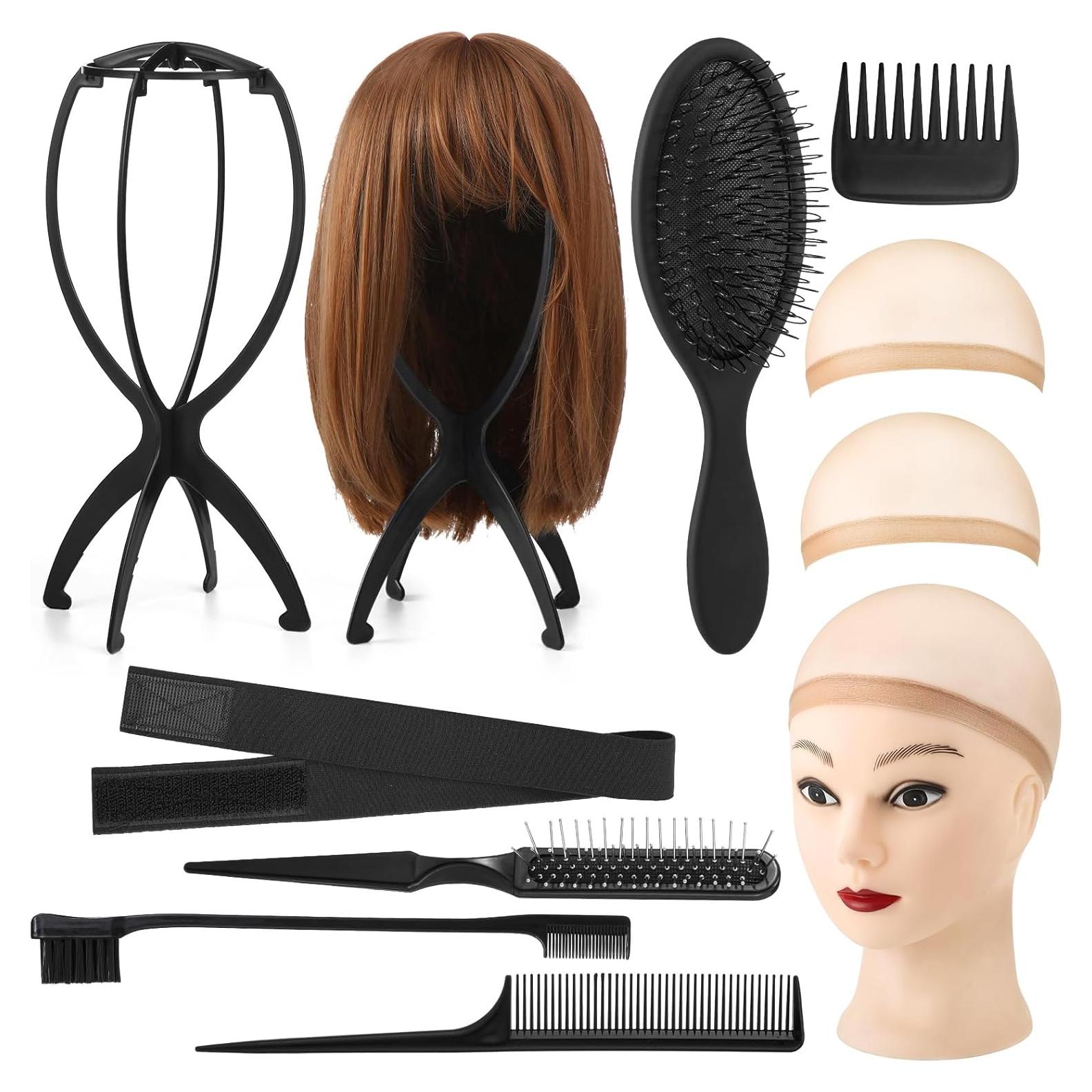 Juego de Soportes y Cepillos para Peluca ZH0441 - 2 Soportes y 5 Peines