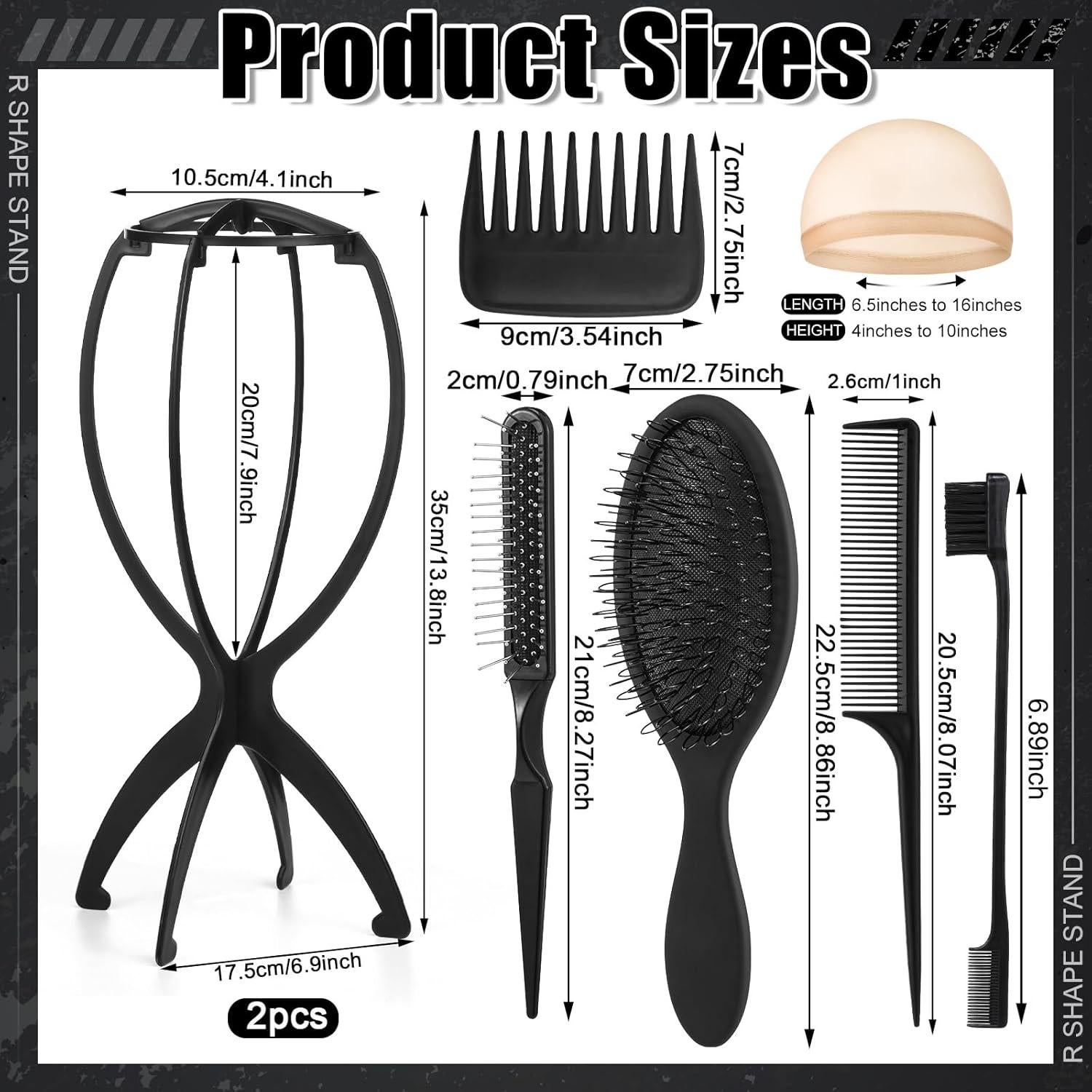 Juego de Soportes y Cepillos para Peluca ZH0441 - 2 Soportes y 5 Peines