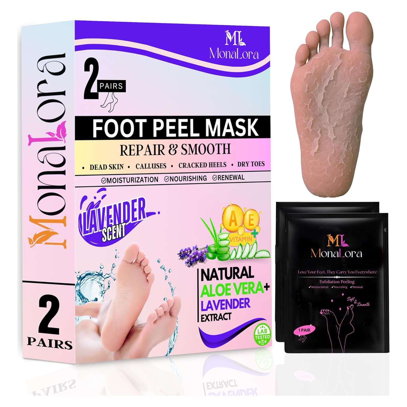 Mascarilla Exfoliante para Pies MonaLora - 2 Paquetes Aroma Lavanda