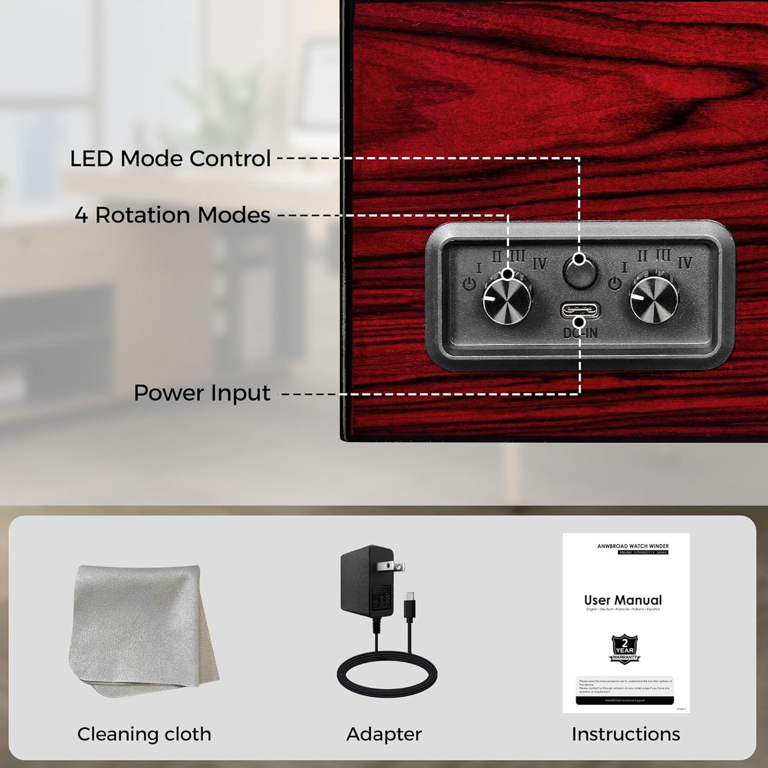 Reloj Winder ANWBROAD JWW011Y con Luz LED y 4 Modos