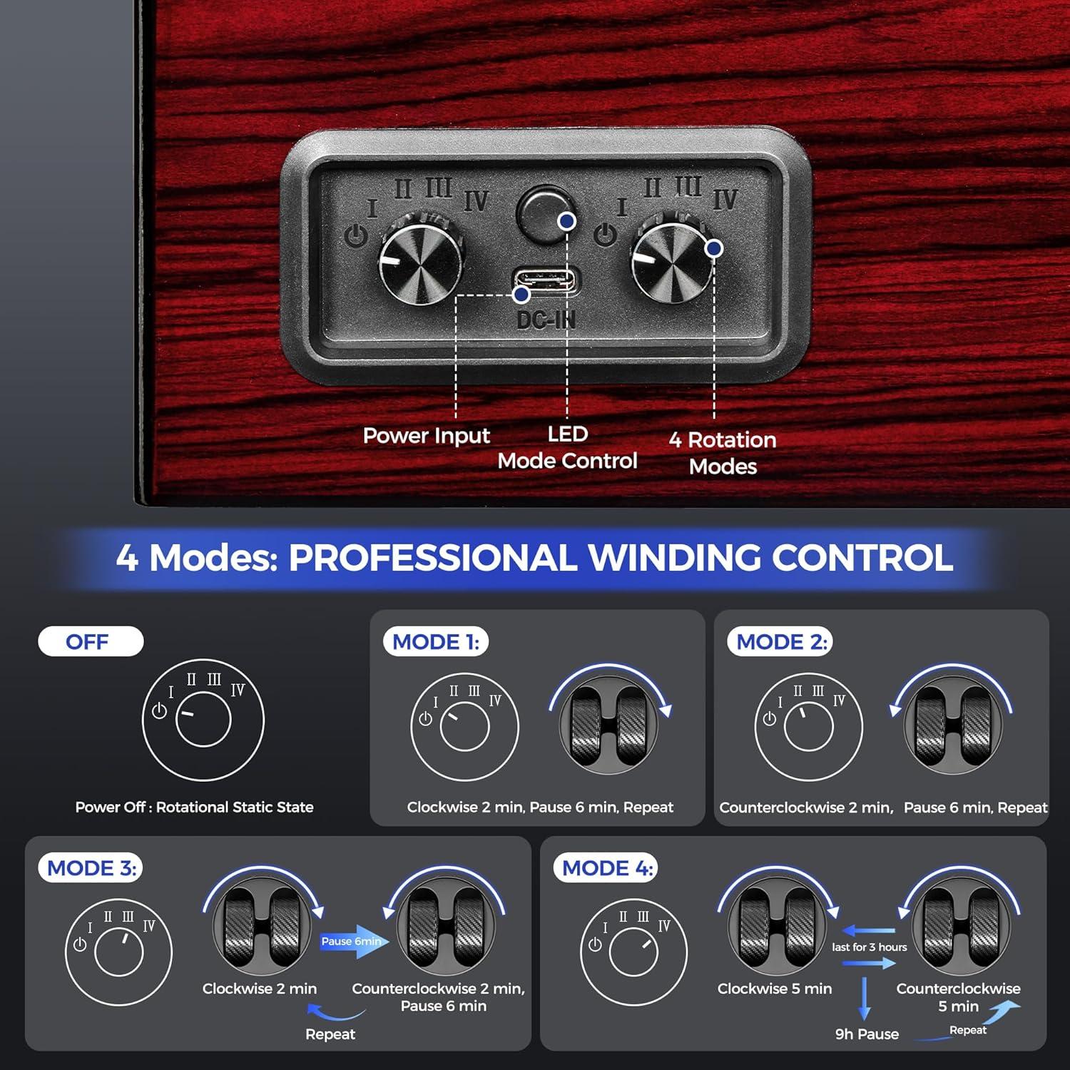 Reloj Winder ANWBROAD JWW011Y con Luz LED y 4 Modos